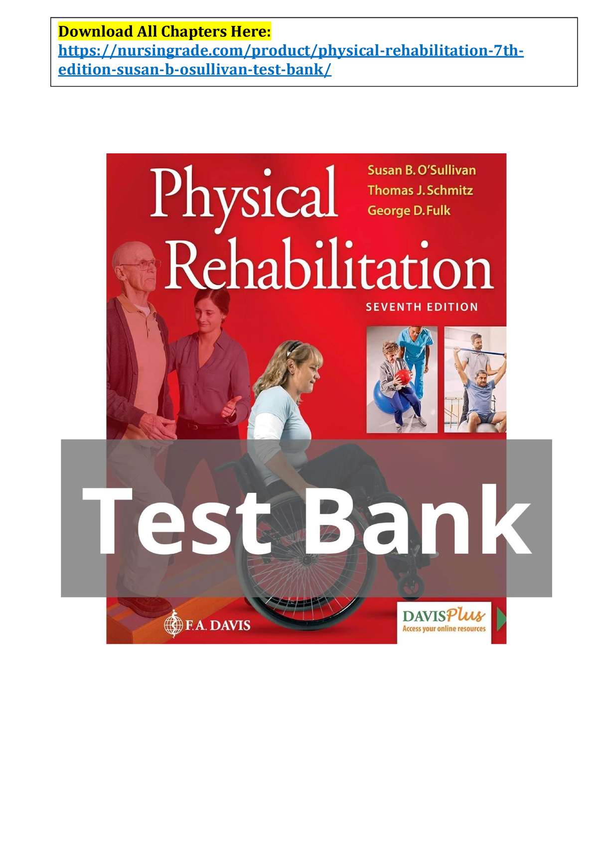 Physical Rehabilitation 7th Edition Susan B. O'Sullivan Test Bank ...