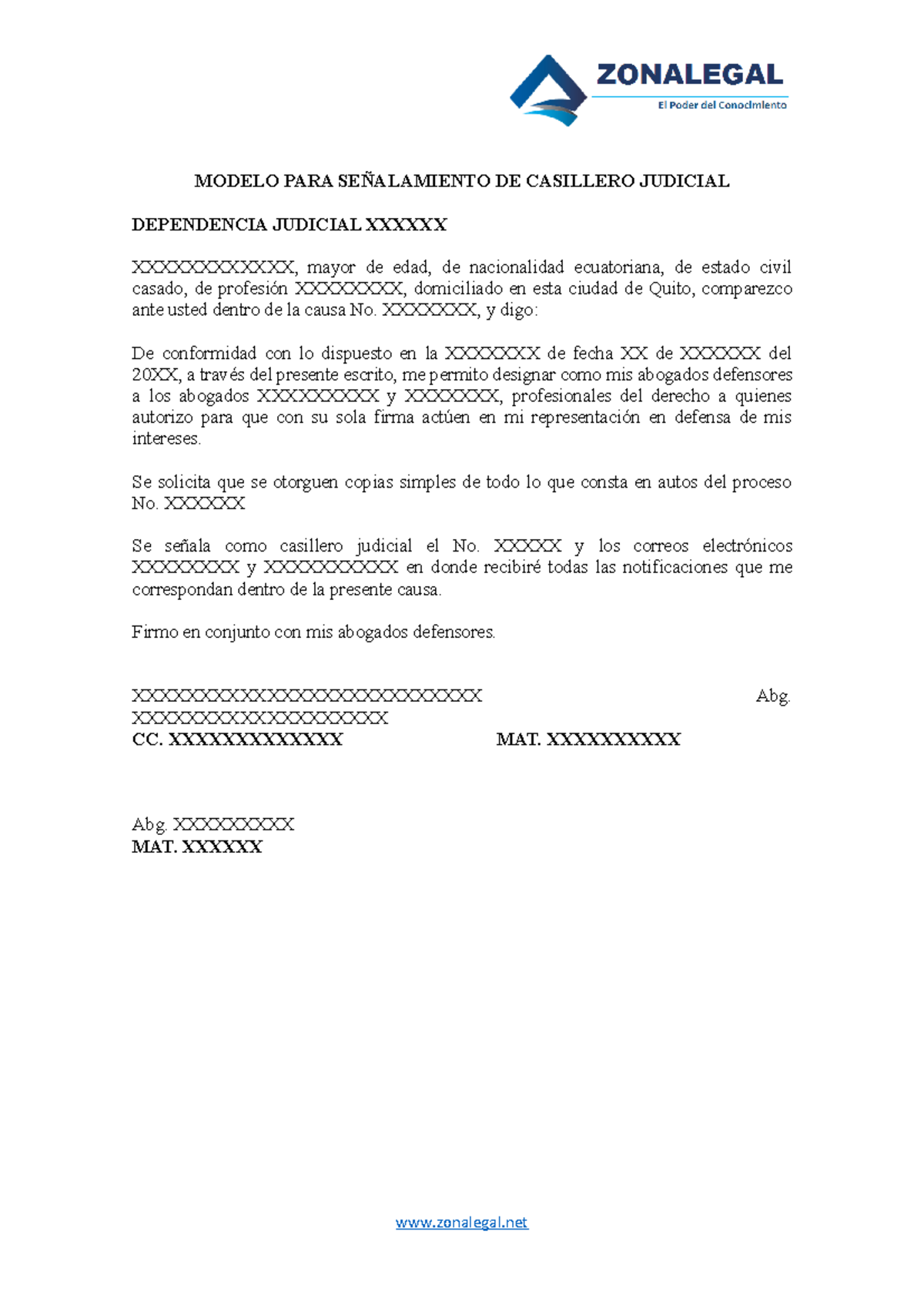 M1 1.3. SEnalamiento de casillero judicial MODELO PARA SEÑALAMIENTO DE CASILLERO JUDICIAL