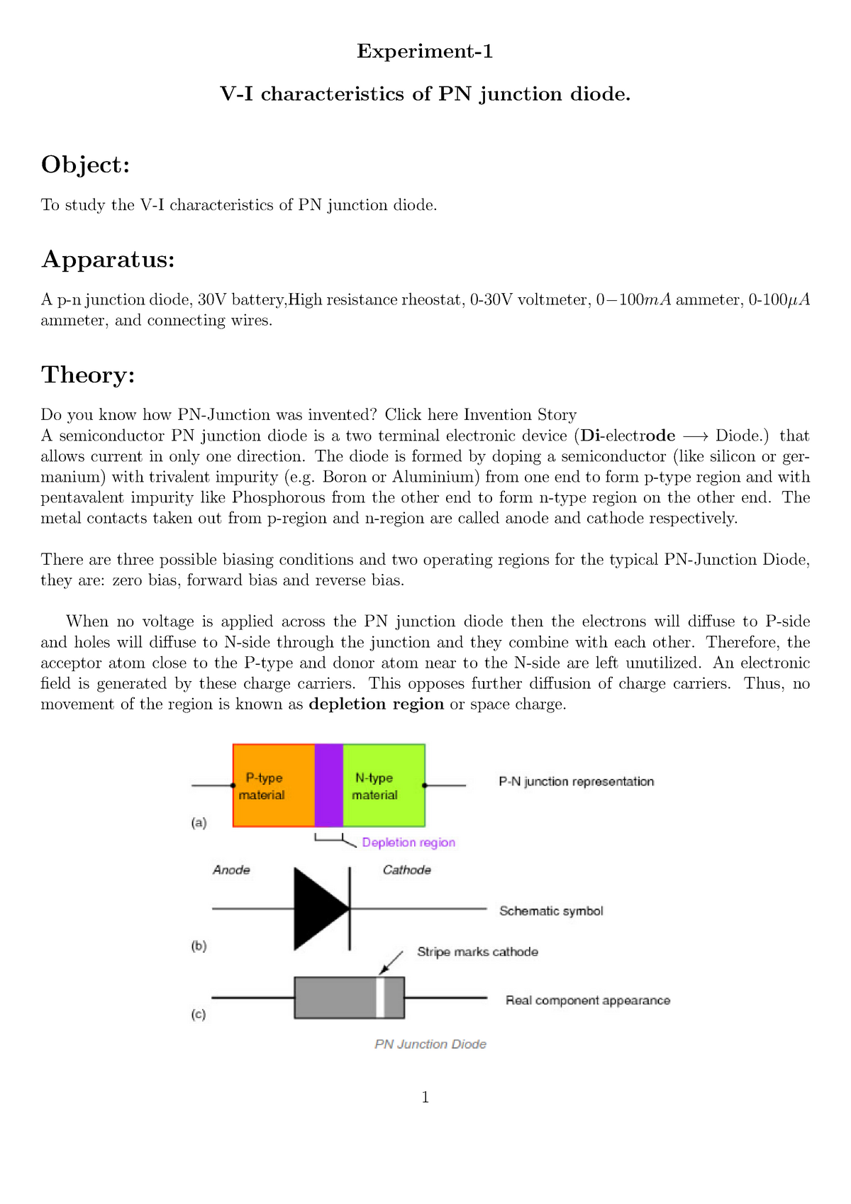 1 PN Junction Experiment V I Characteristics Of PN Junction Diode 