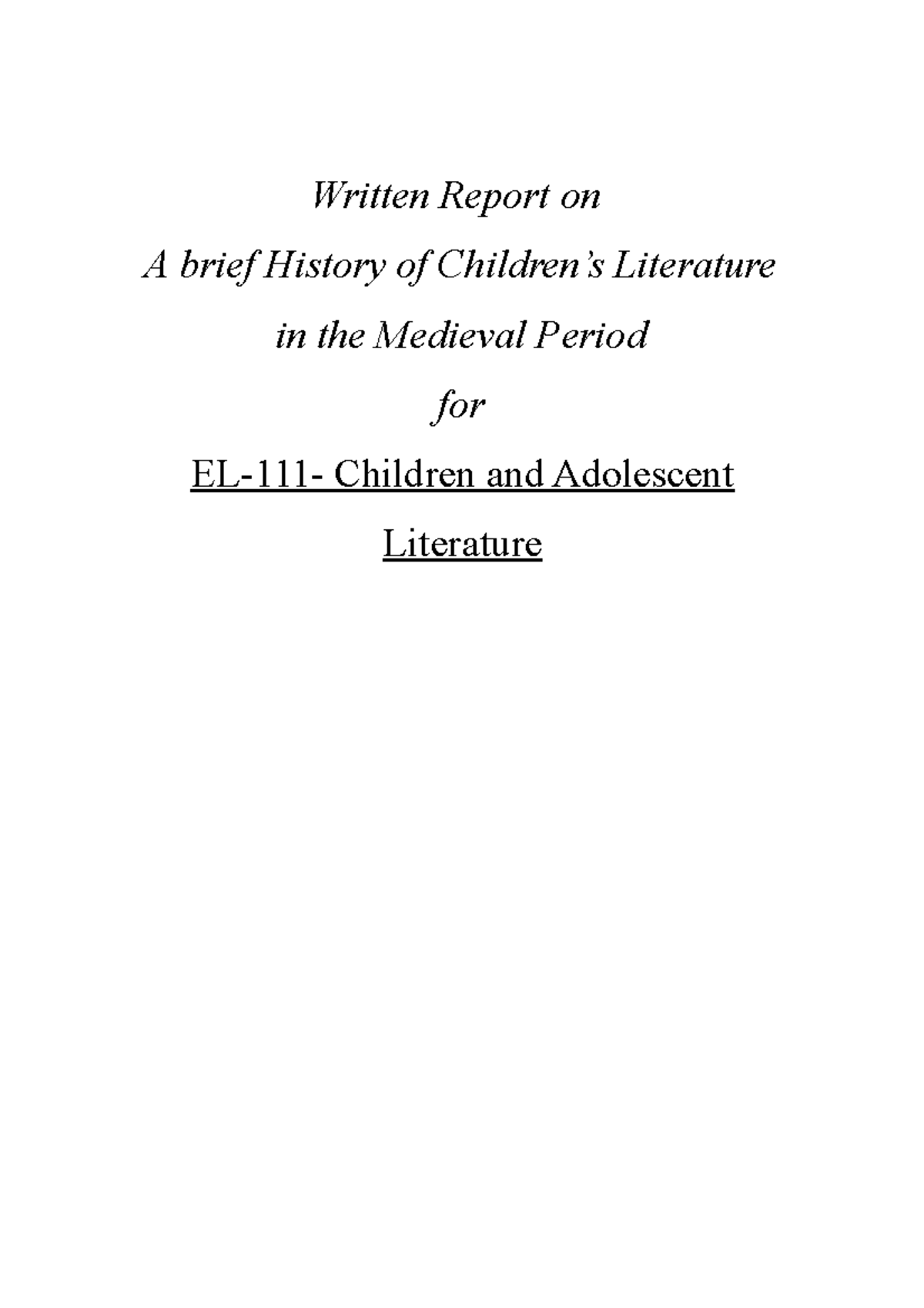 children-and-adolescent-literature-written-report-on-a-brief-history