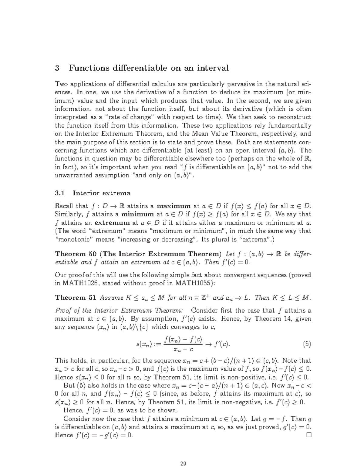 N3 Lecture Notes 3 Functions Differentiable On An Interval Two Applications Of Differential Studocu