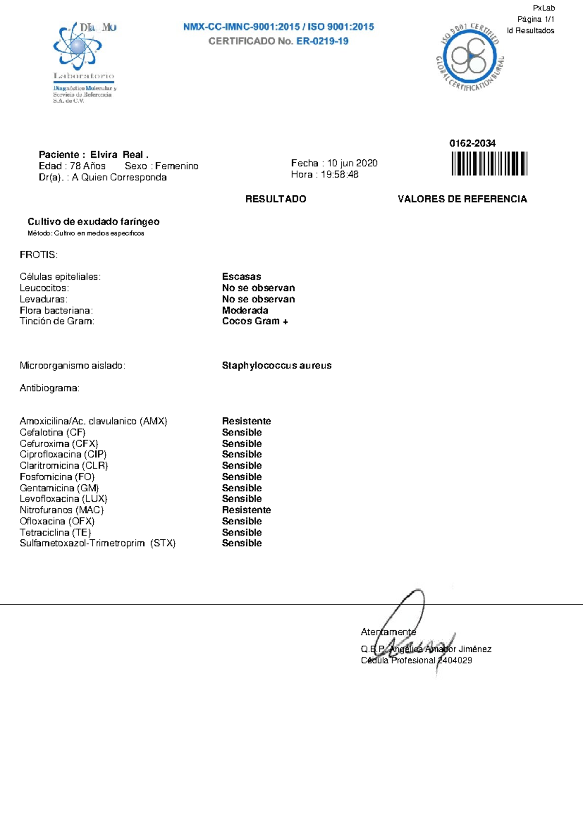 01622034 - Resultados de laboratoeio - PxLab Id Resultados Página 1 ...