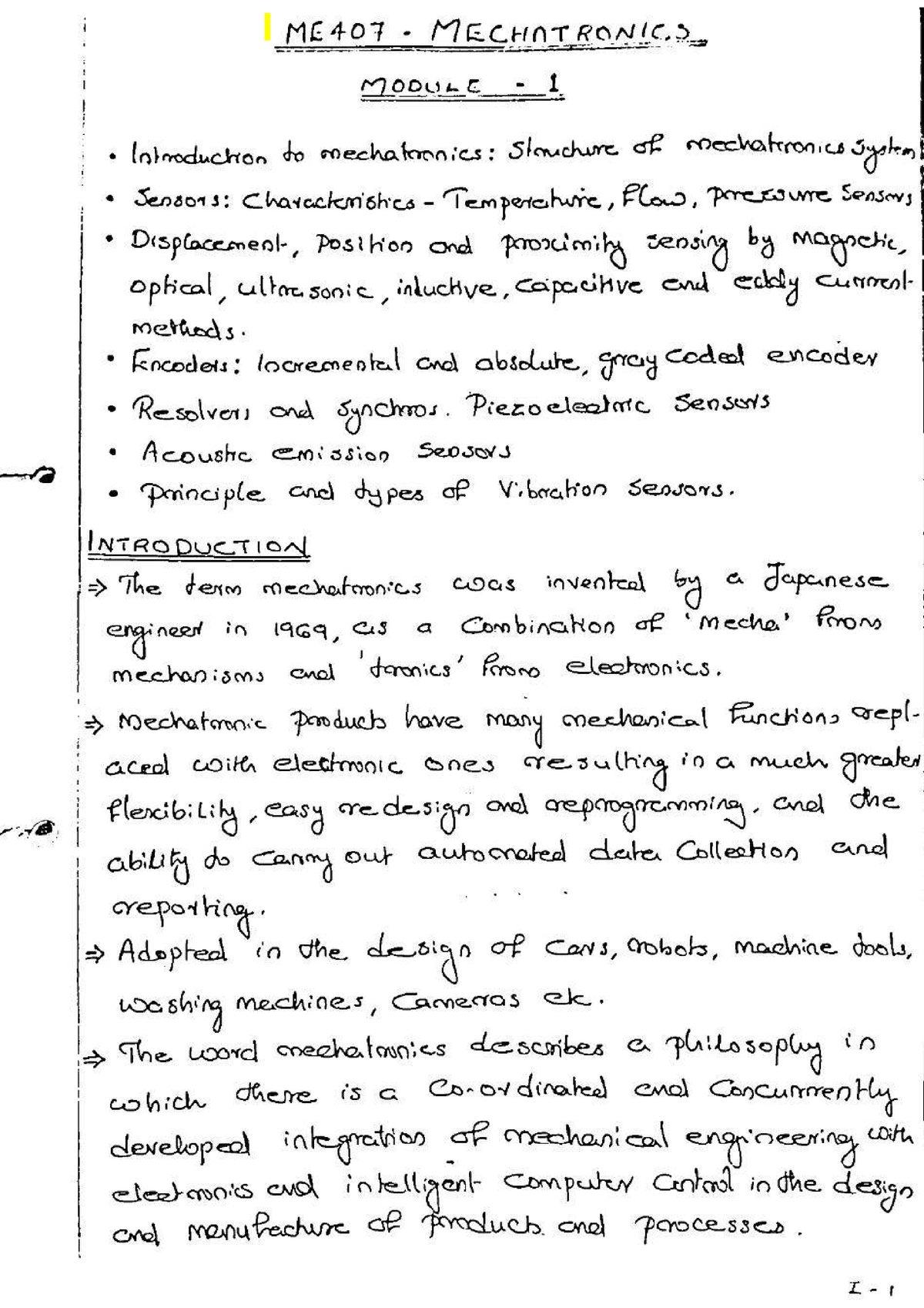 MET402 Mechatronics Fullnotes - Studocu