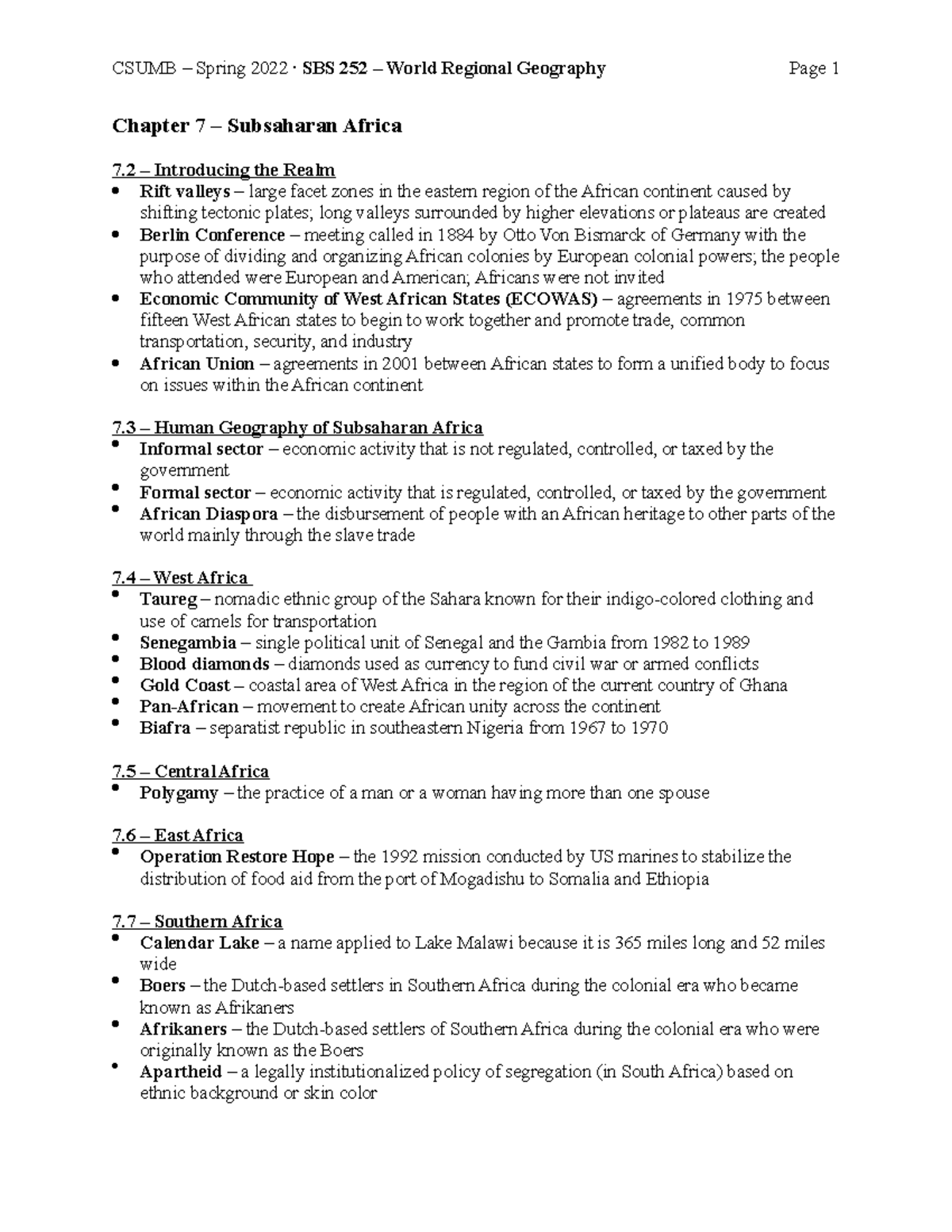 Ch 7 Terms - Notes - CSUMB – Spring 2022 · SBS 252 – World Regional ...