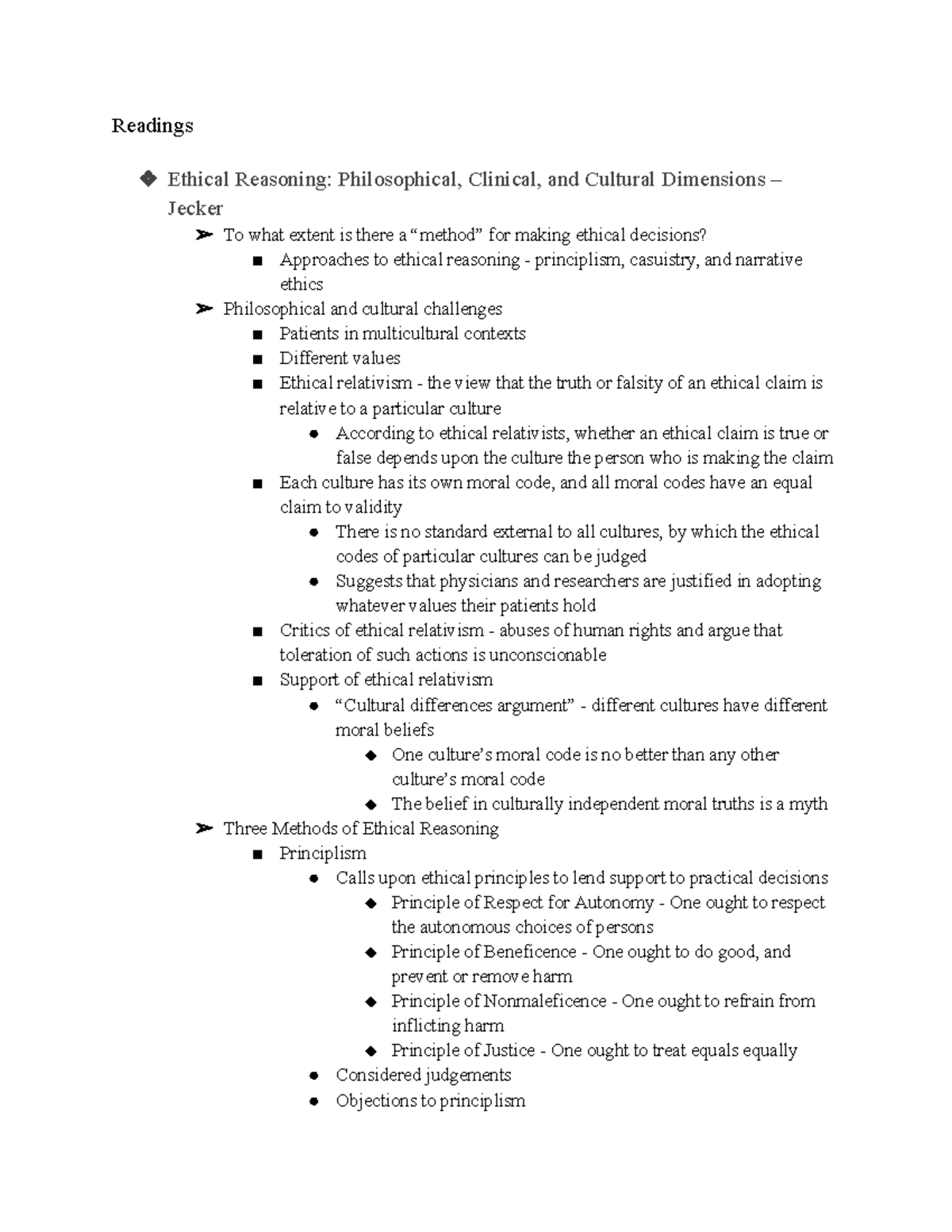 BH 311 - Google Docs - In class notes - Prof. Brown - Readings Ethical ...