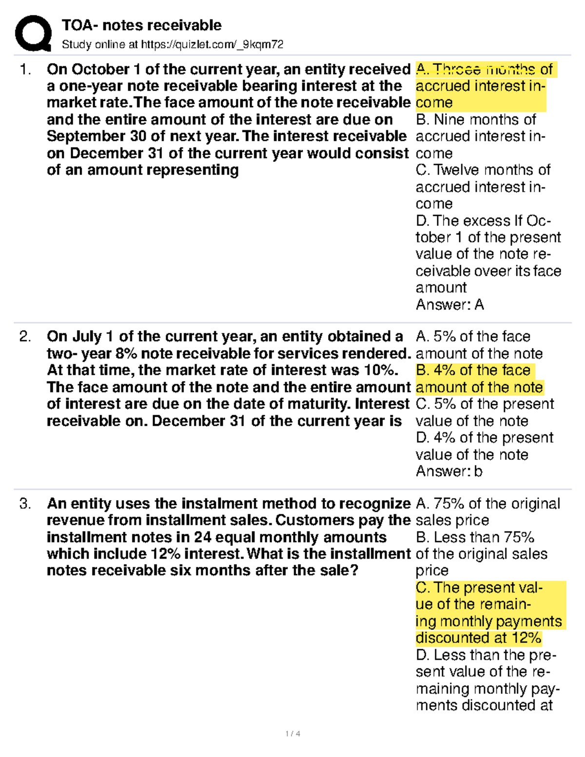 NOTES RECEIVABLES Study online at quizlet/_9kqm On October 1 of the