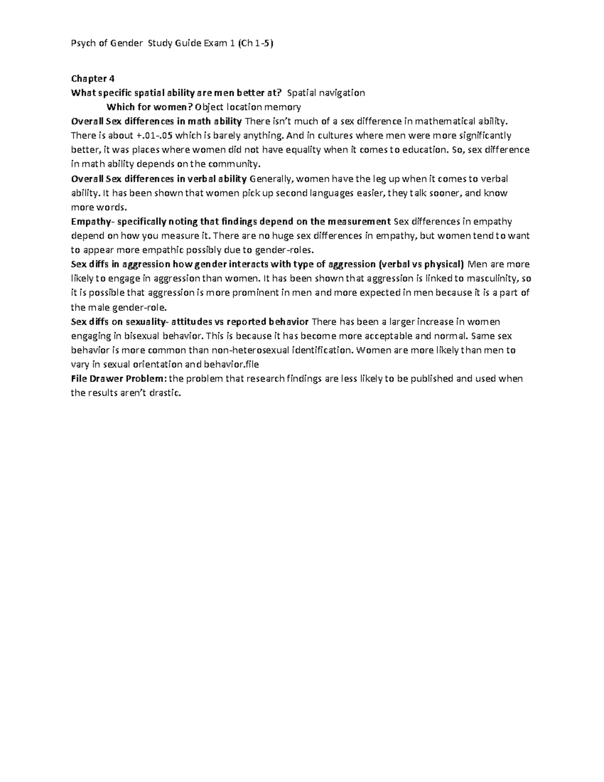 PSY 3250 Chapter 4 Study Guide - Psych of Gender Study Guide Exam 1 (Ch ...