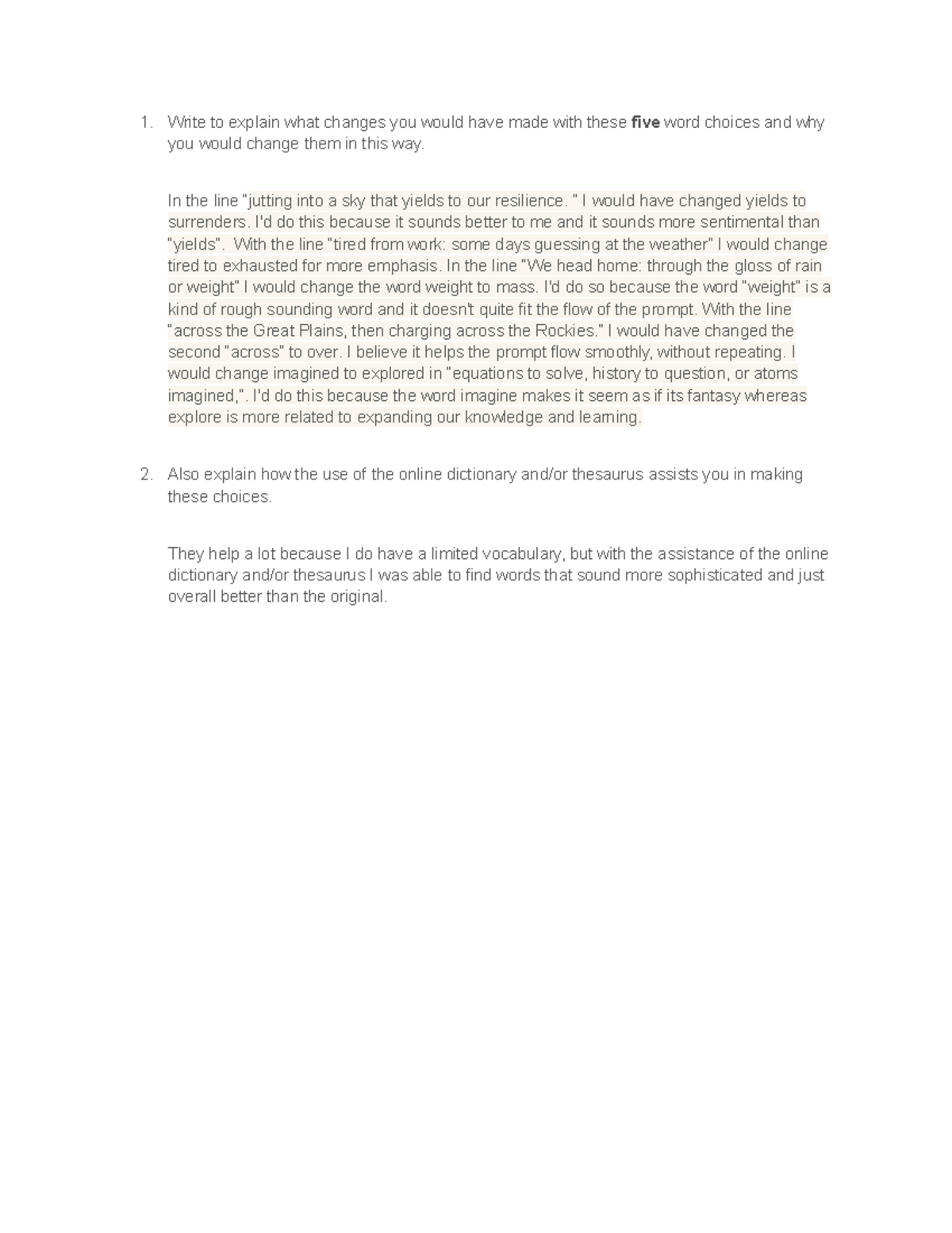 05.03 The Art of Language - Write to explain what changes you would ...