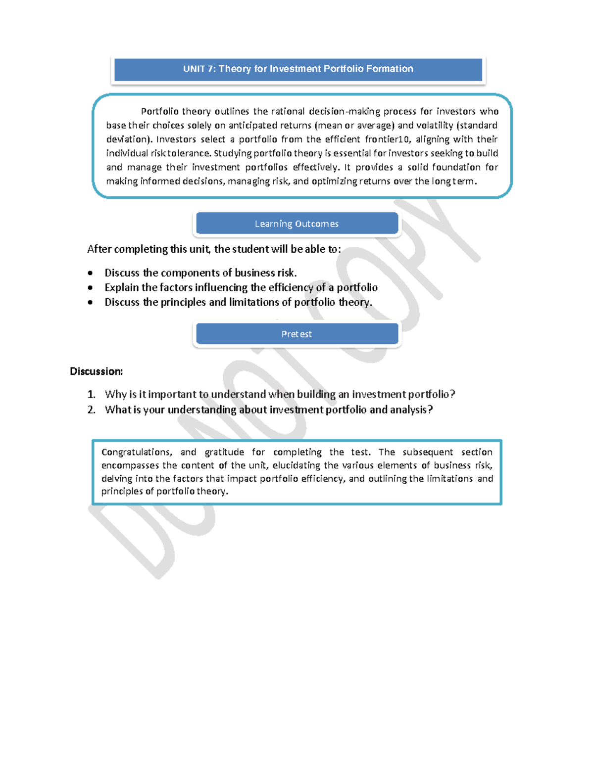 PMC FM3 Unit 7 Investment and Portfolio Management Portfolio theory
