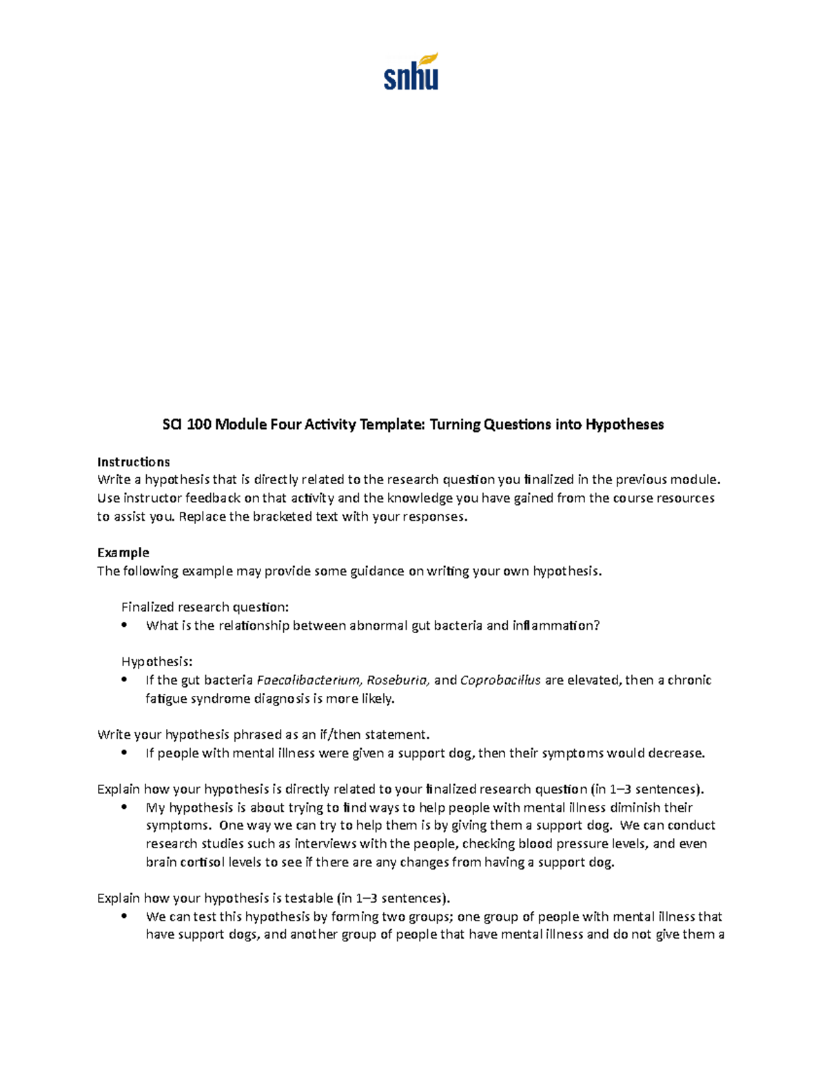 SCI 100 Module Four Activity Template - Use instructor feedback on that ...