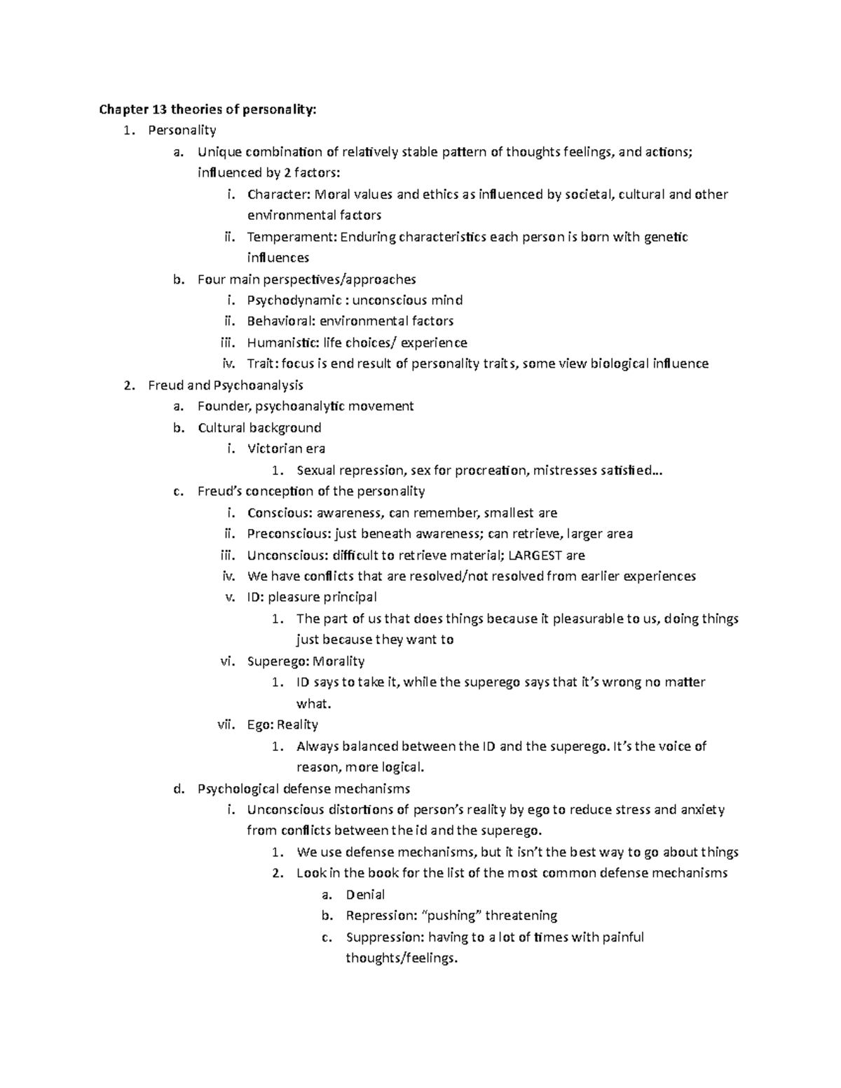 Psych Ch 13 - theories of personality - Chapter 13 theories of ...
