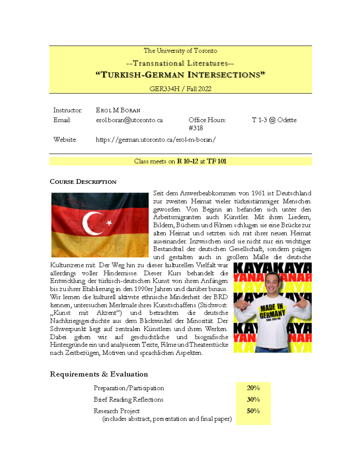 German Syllabus - The University Of Toronto -Transnational Literatures ...