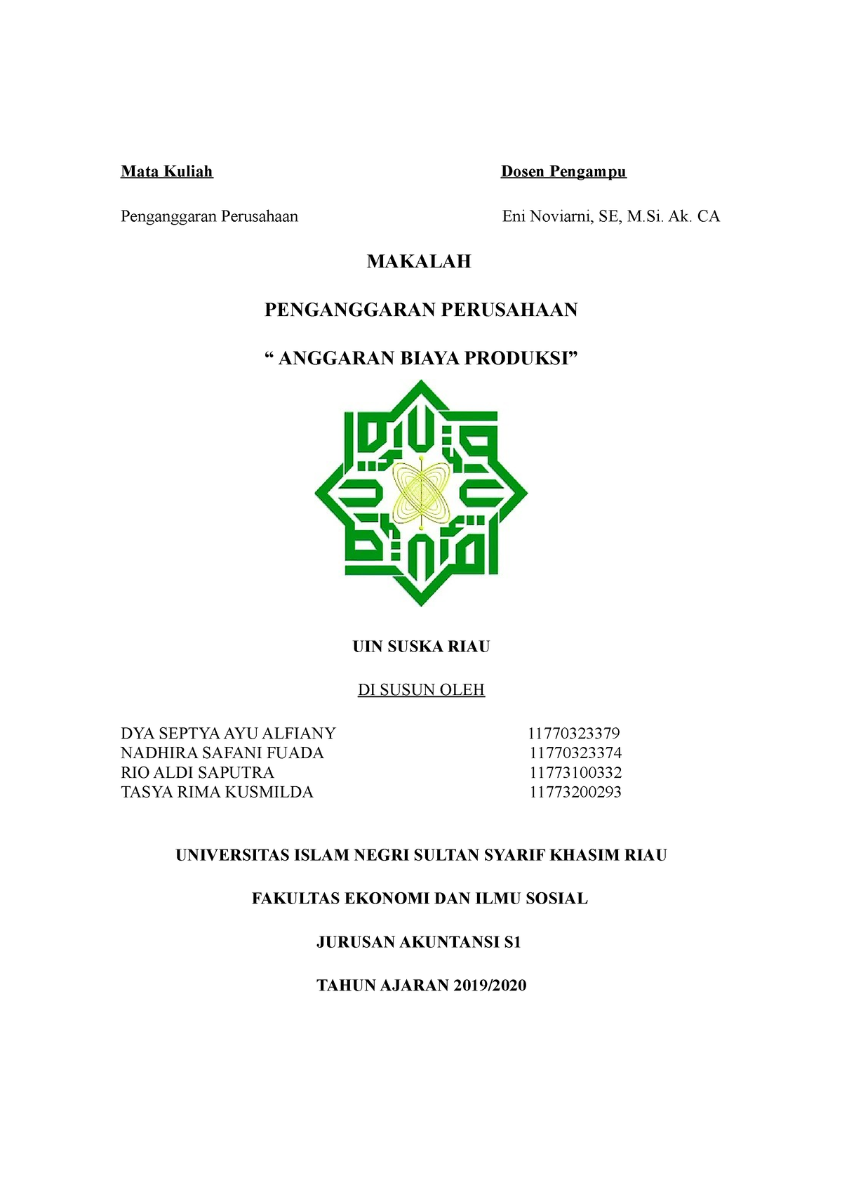 427317324 Anggaran Biaya Produksi - Mata Kuliah Dosen Pengampu ...