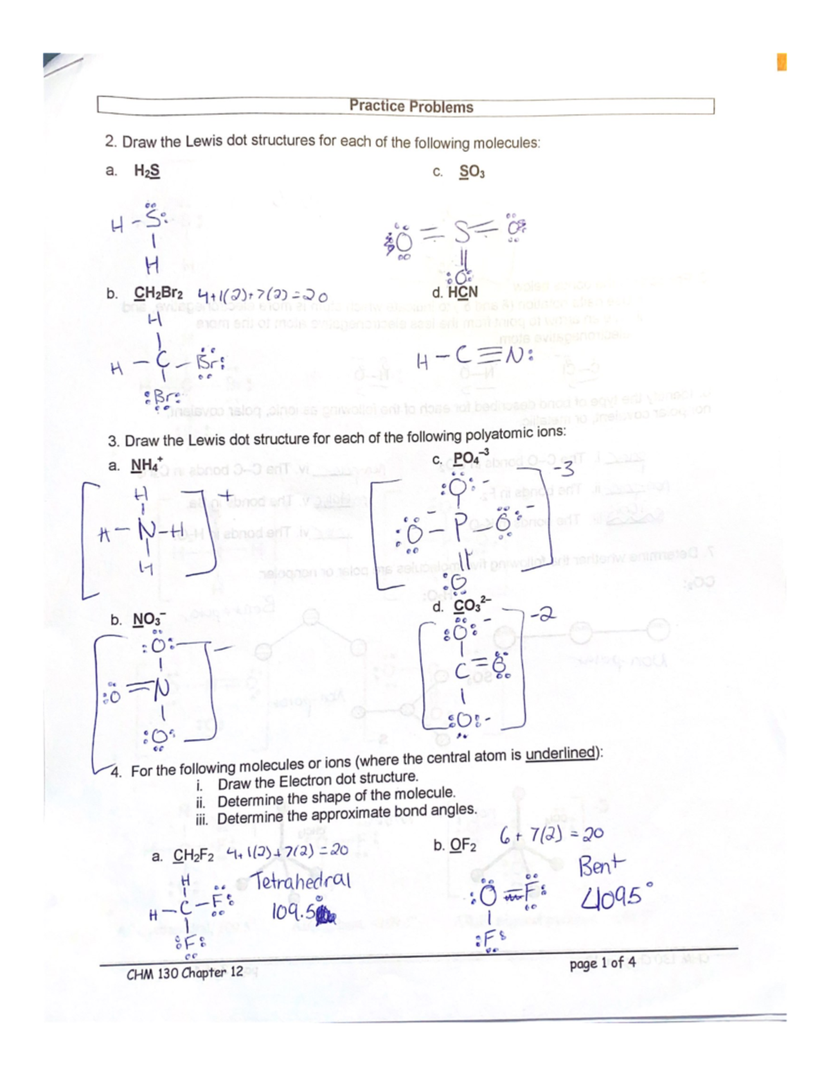 Practice Problems- Lewis Dot Diagram: CHEM1040 - CHEM 1040 - Studocu