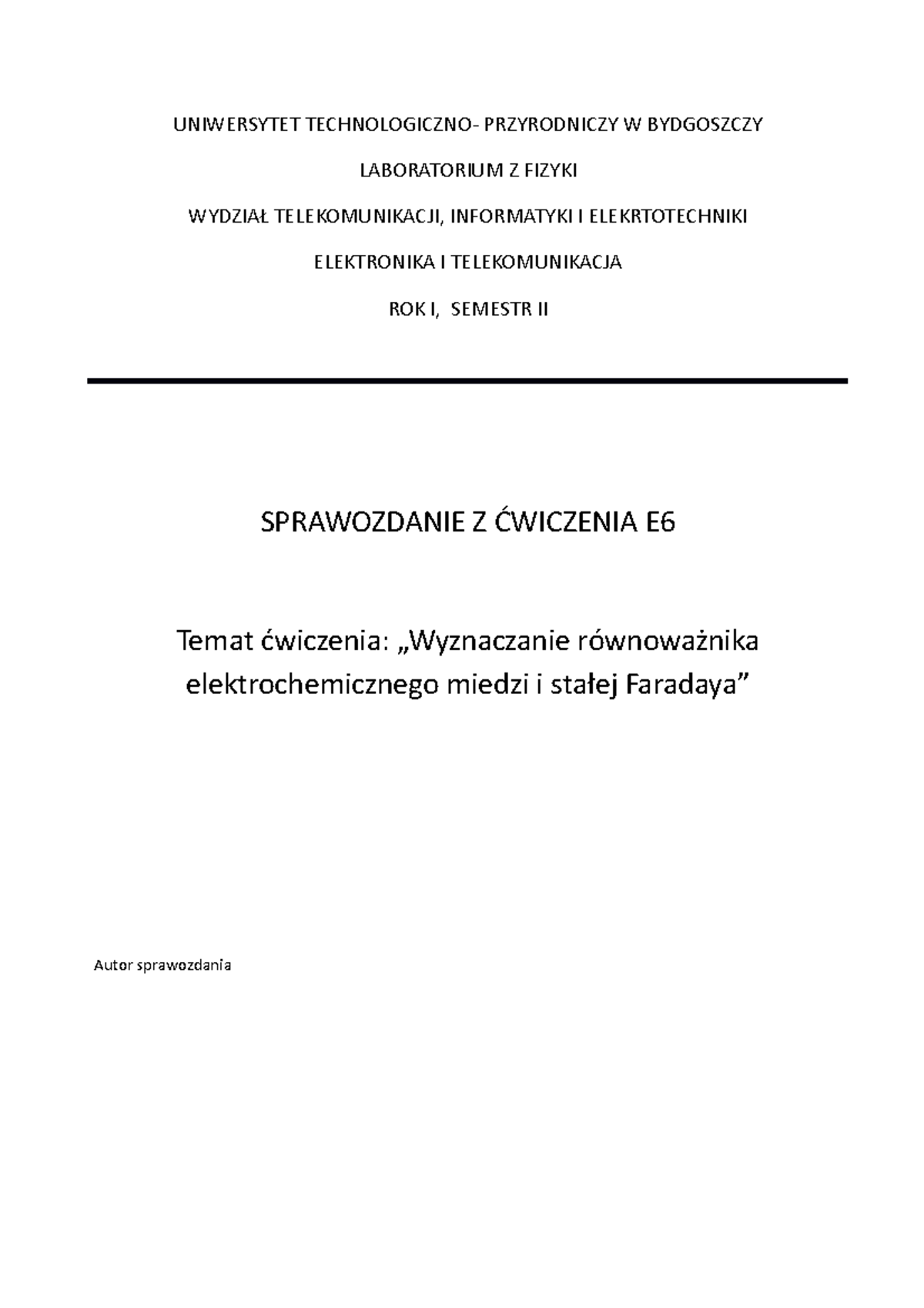 „Wyznaczanie równoważnika elektrochemicznego miedzi i stałej Faradaya