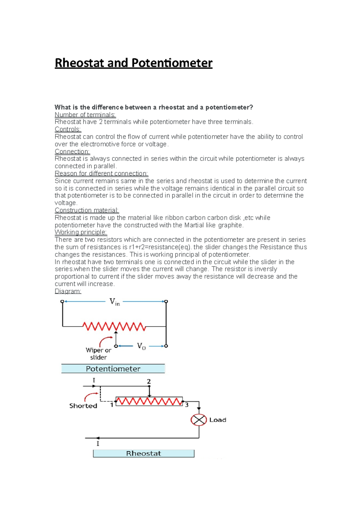 Rehostat and Potentiometer Rhe ostat and P oteniometer What is the