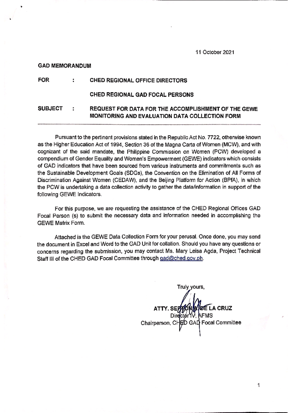 GAD MEMO GEWE Monitoring and Evaluation Data Collection Form ...
