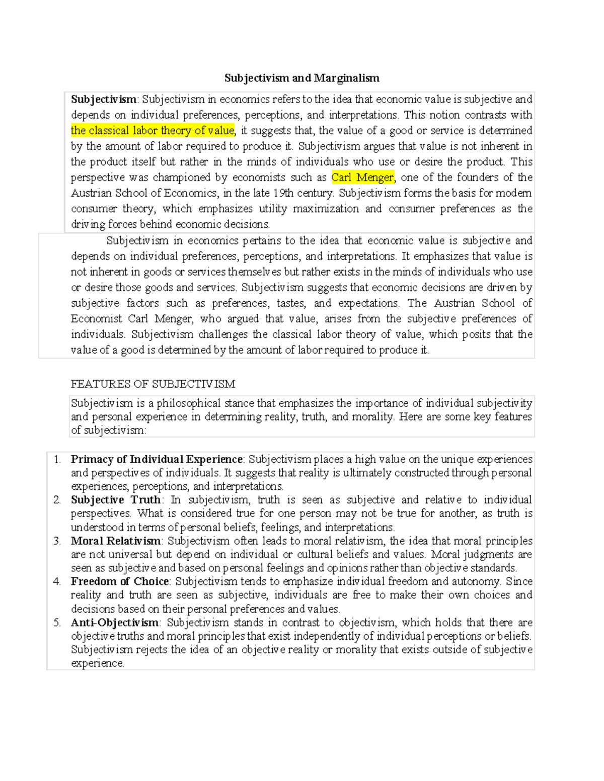 Chapter 4th english notes thought - Subjectivism and Marginalism ...