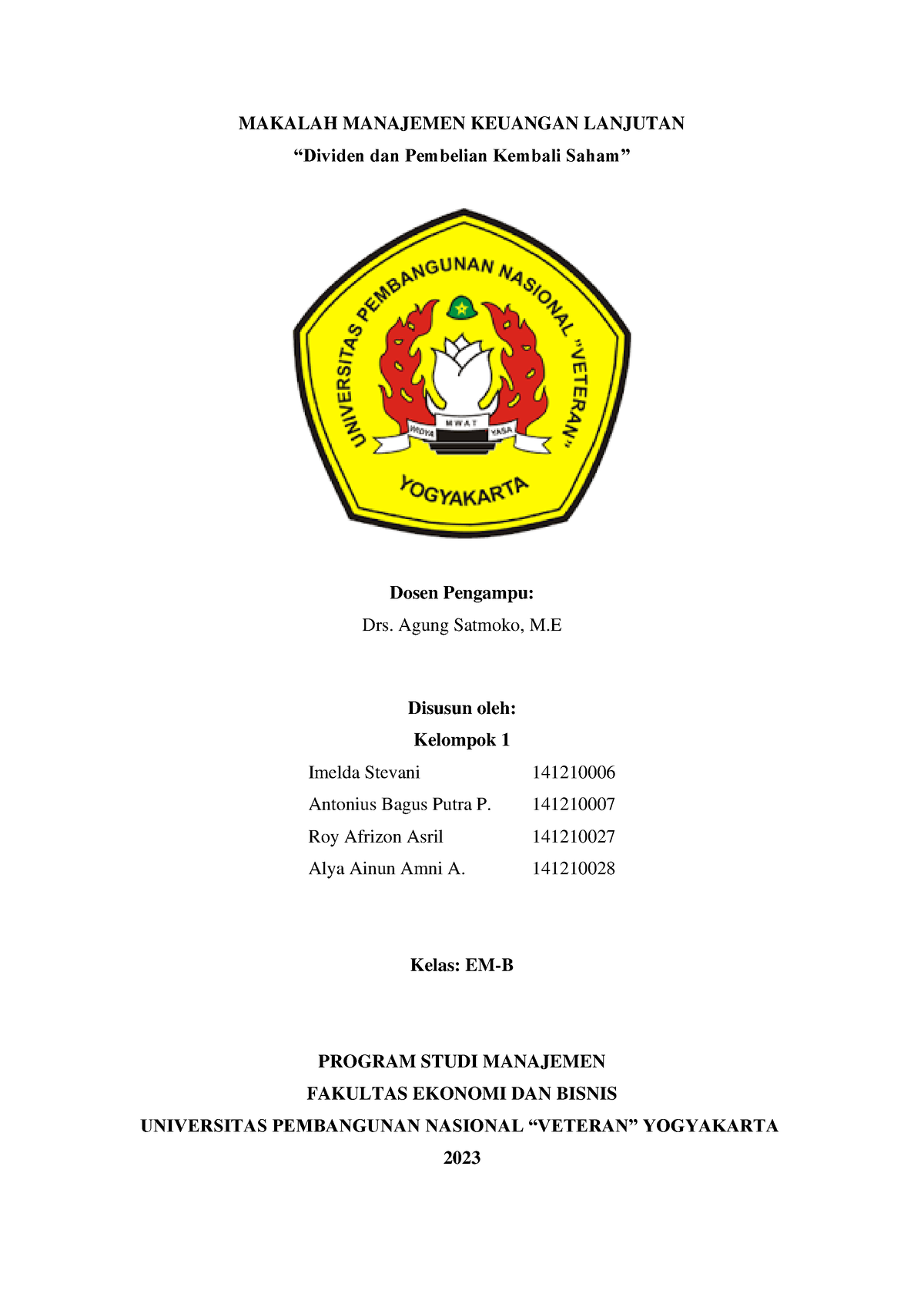 Makalah Kelompok 1 MKL Dividen Dan Pembelian Kembali Saham - MAKALAH ...