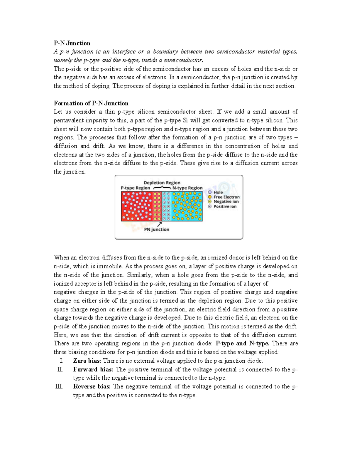 1 PN Junction diode - P-N Junction A p-n junction is an interface or a ...