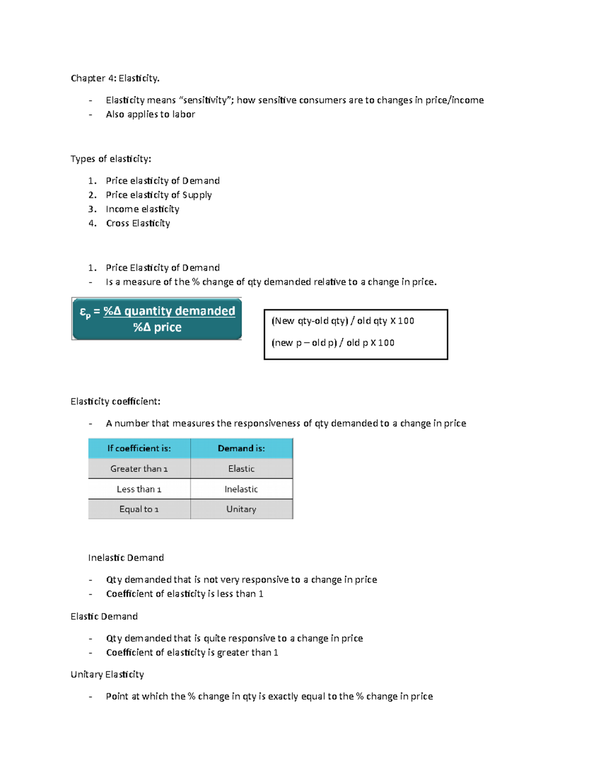 Chapter 4 - Lecture notes 4 - Chapter 4: Elasticity. - Elasticity means ...
