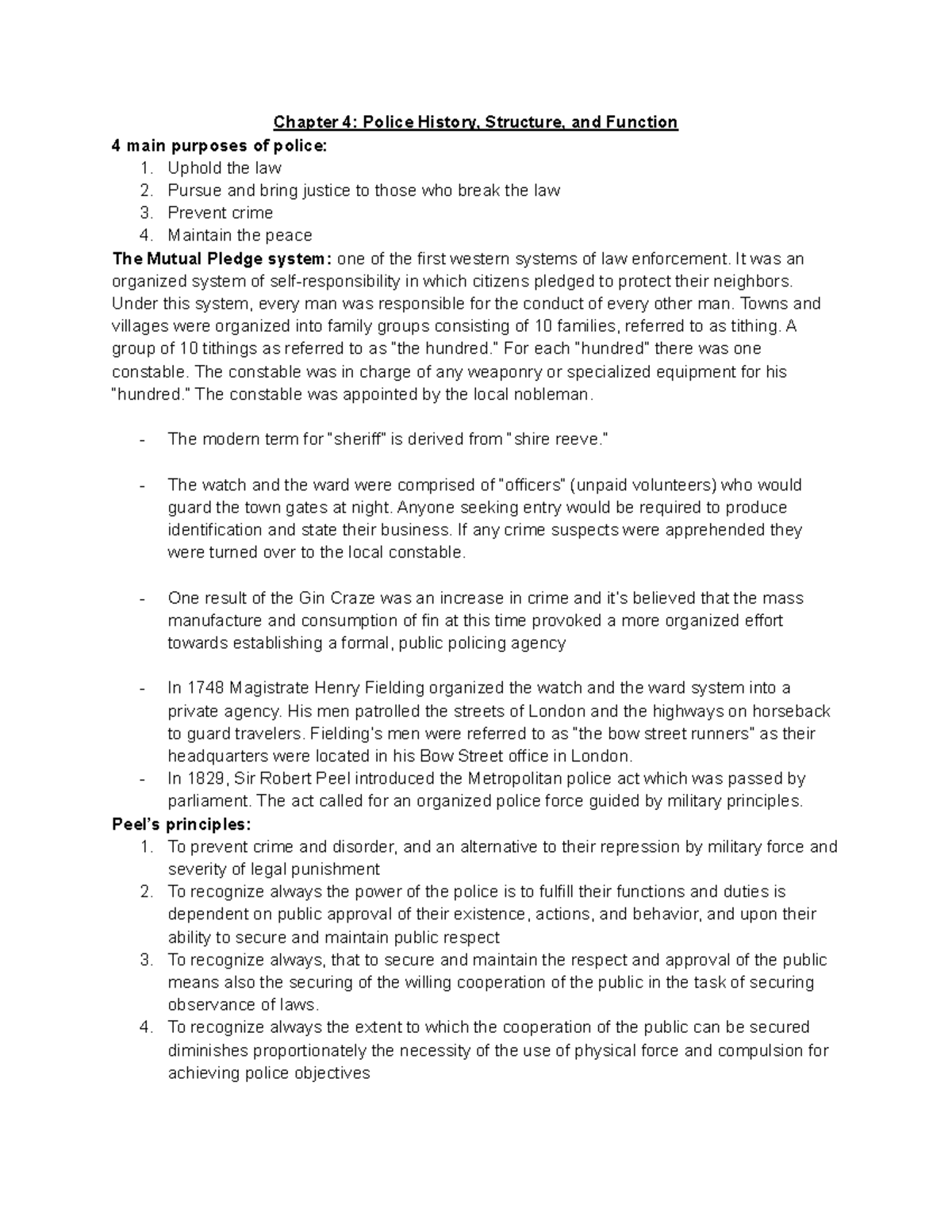 CJ chapters 4-6 - Top hat notes - Chapter 4: Police History, Structure ...