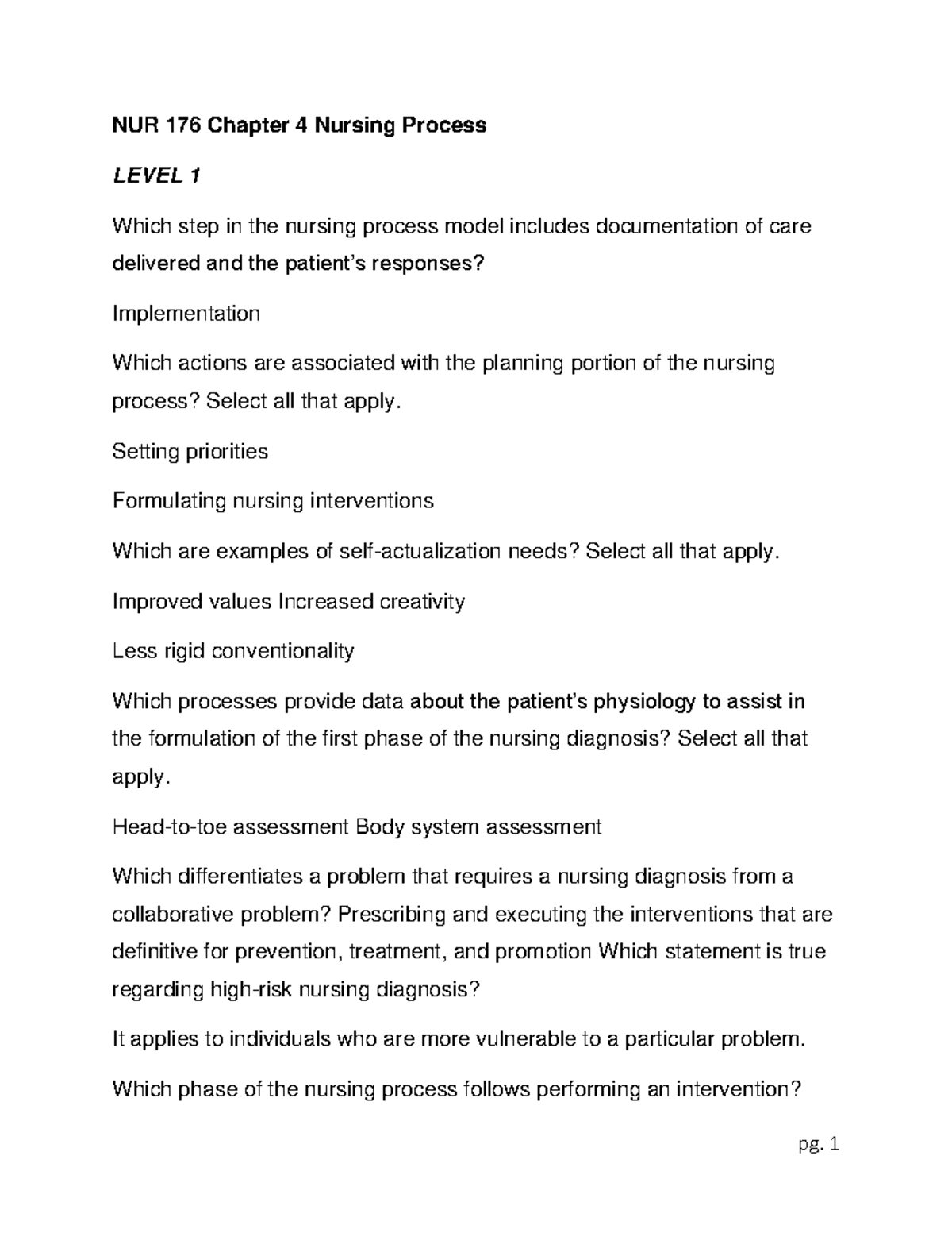 NUR 176 Chapter 4 Nursing Process - NUR 176 Chapter 4 Nursing Process ...