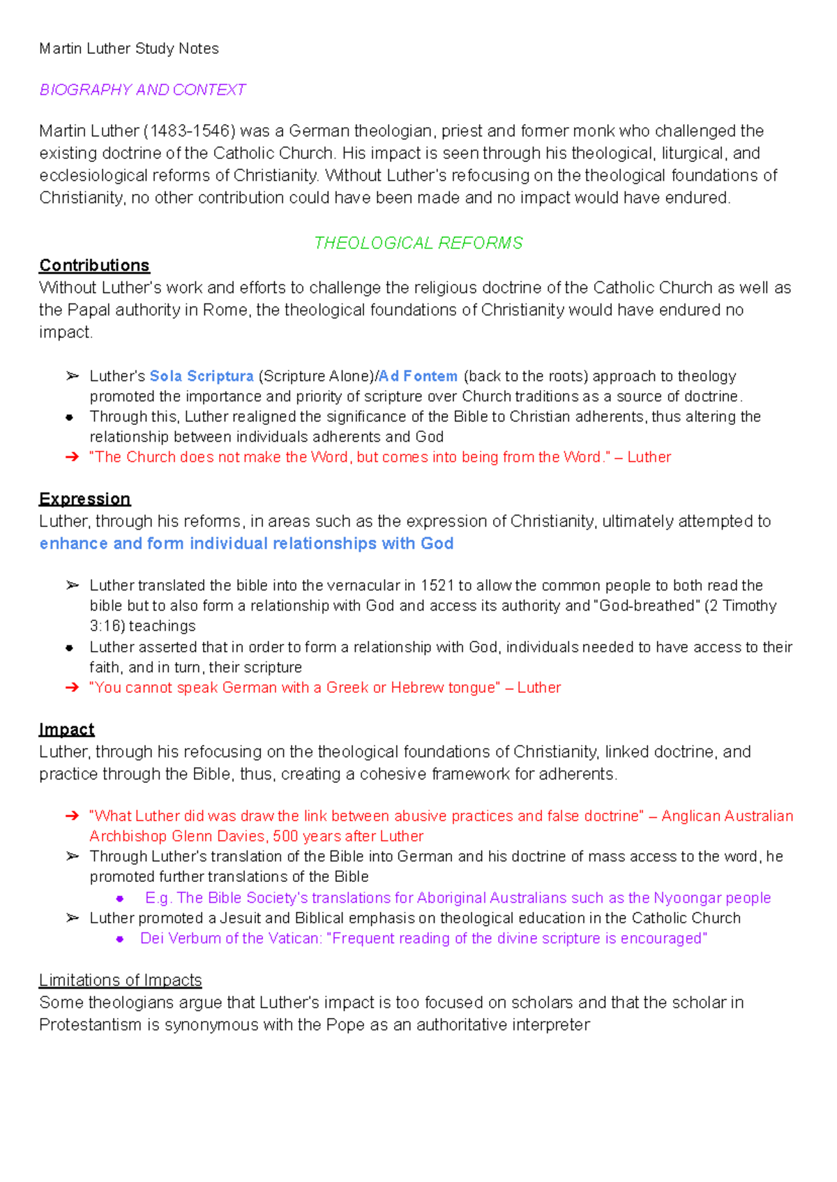 Martin Luther Study Notes - Martin Luther Study Notes BIOGRAPHY AND ...