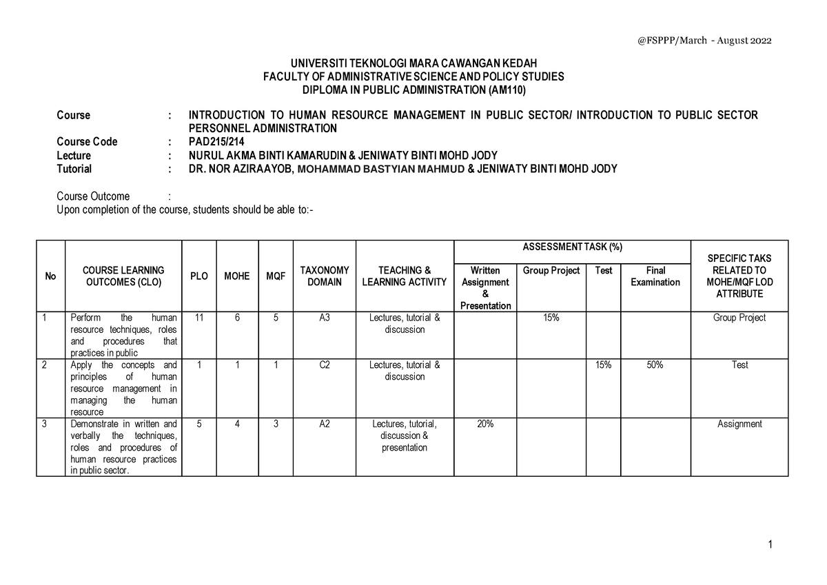 Pad215 introduction to human resource management scheme of work ...