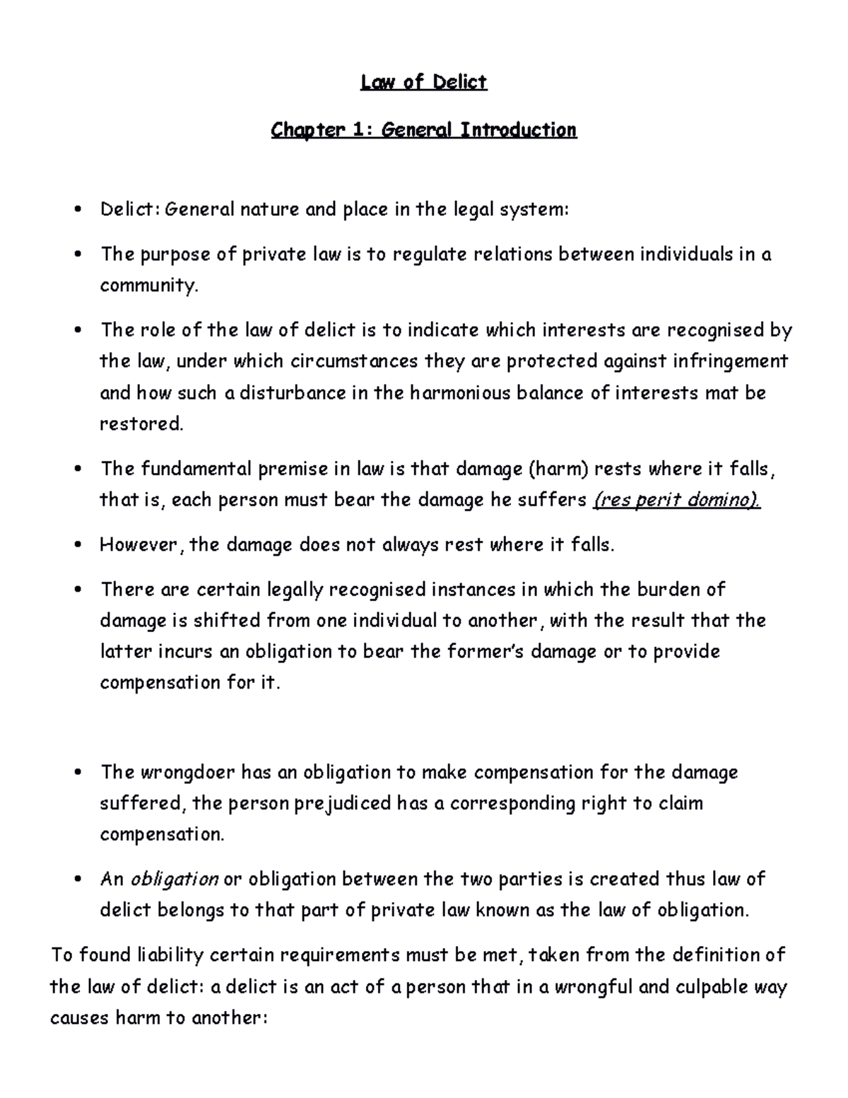 PVL3703law of delict chp 15 Law of Delict Chapter 1 General