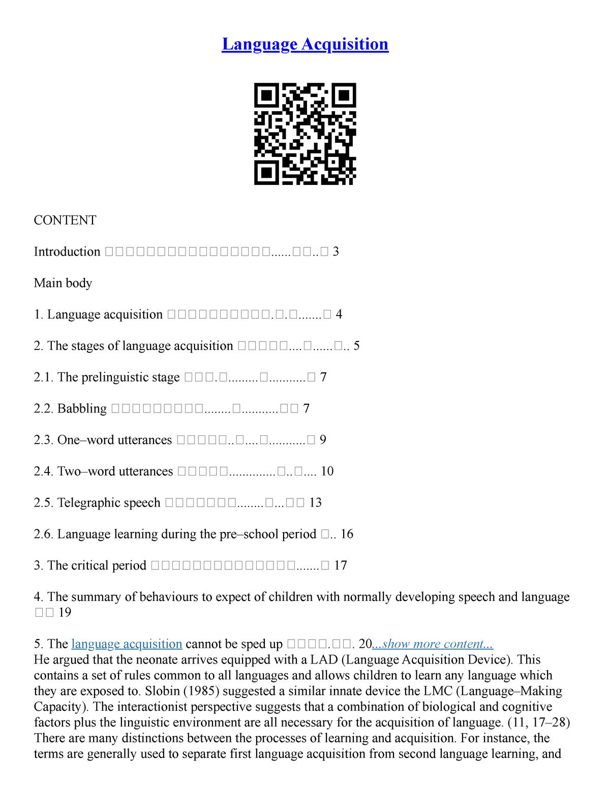 language acquisition meaning essay