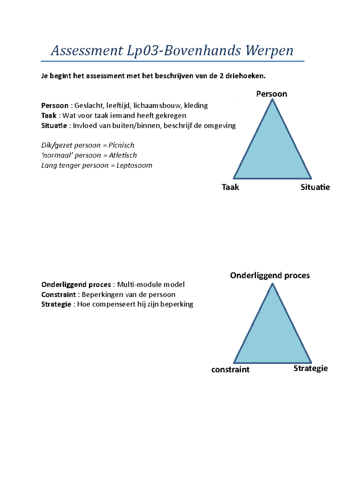 Samenvatting - Werkgroepen Vaardigheid Bovenhands Werpen - Assessment ...