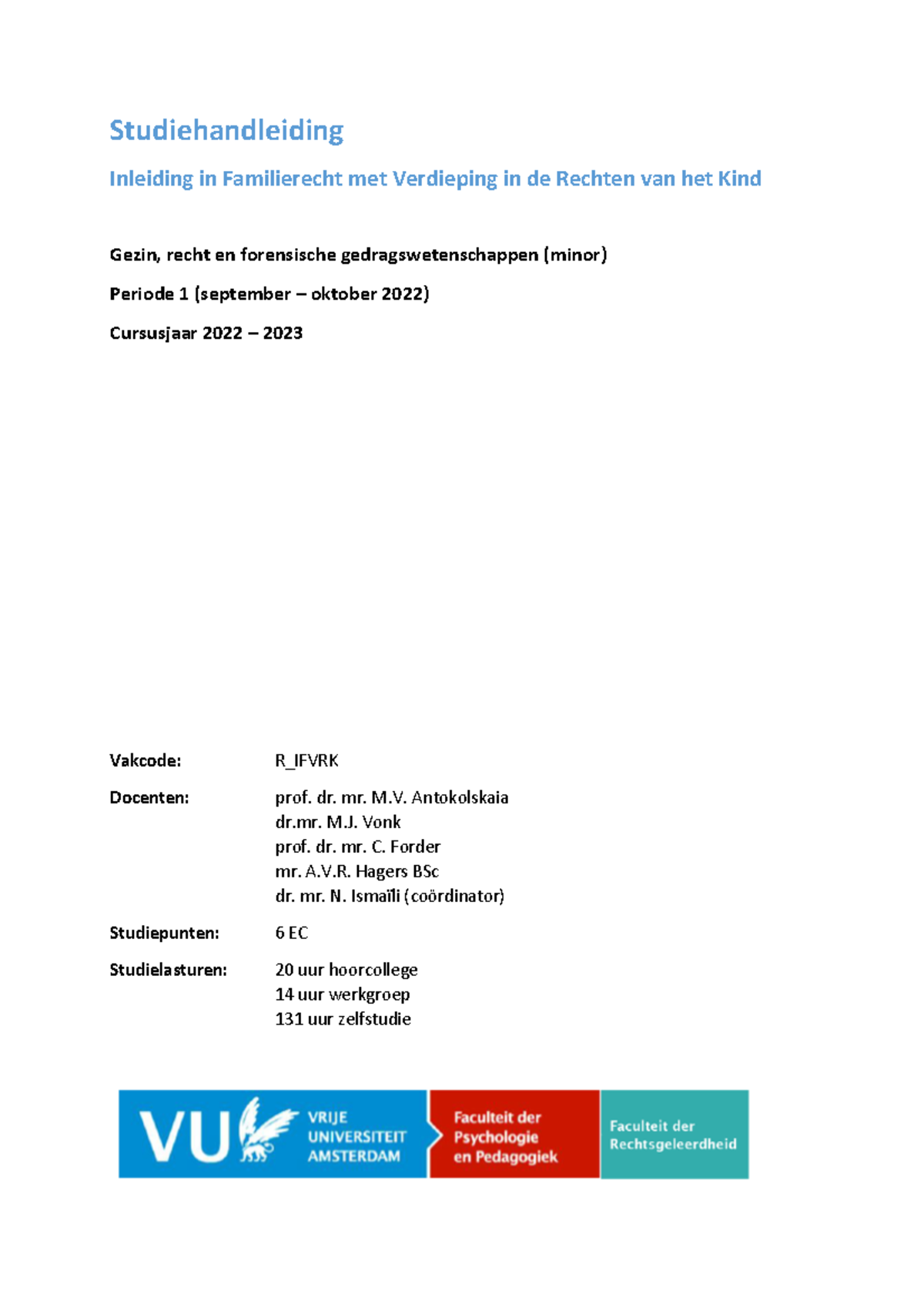 Studiehandleiding Ifvrk 2022 - 2023 - Studiehandleiding Inleiding In ...