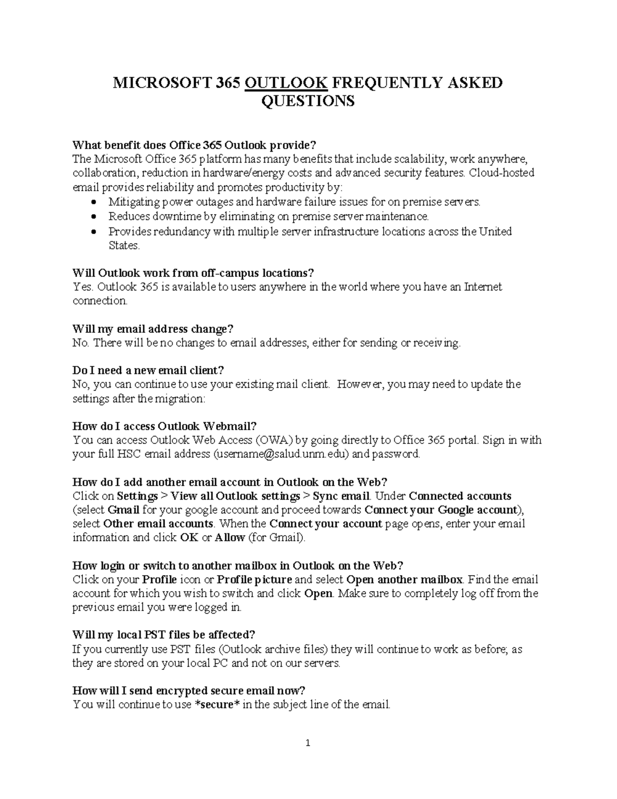 Outlook-faq - For out look issu - MICROSOFT 365 OUTLOOK FREQUENTLY ...