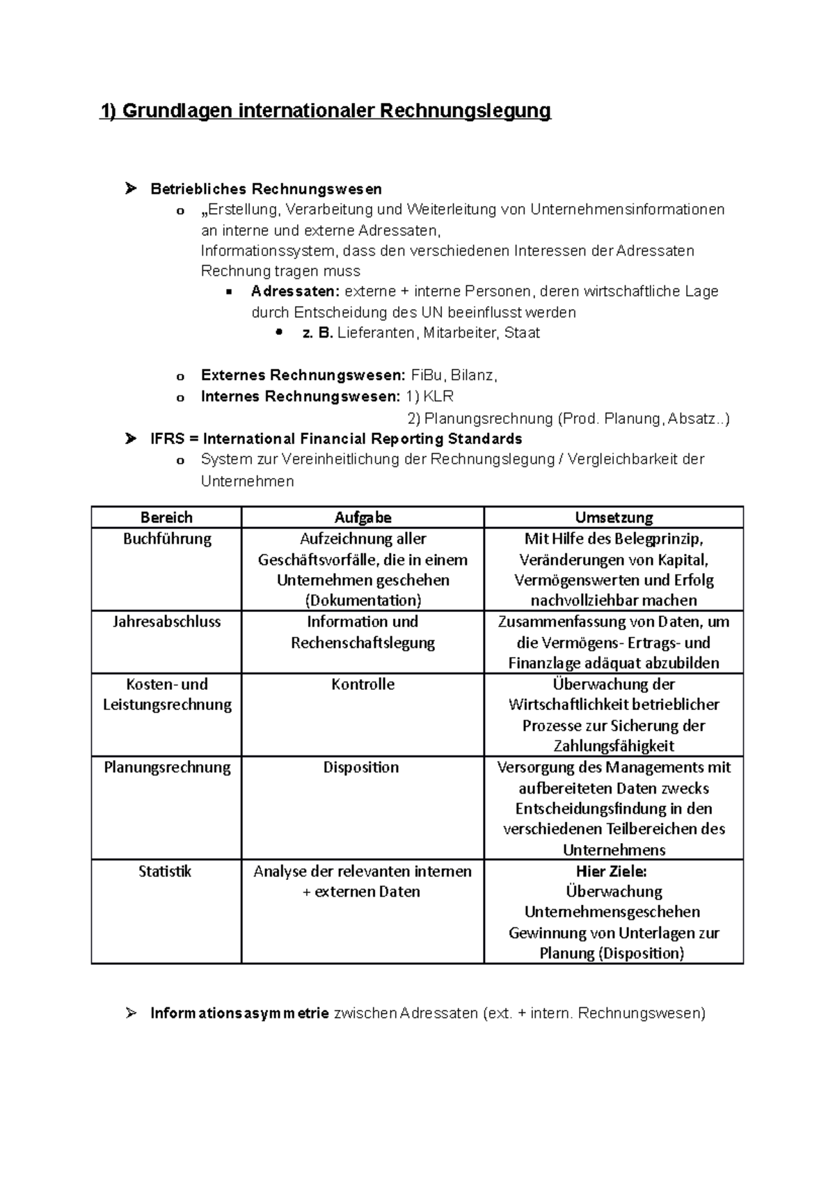 Zusammenfassung Internationale Rechnungslegung - 1) Grundlagen ...