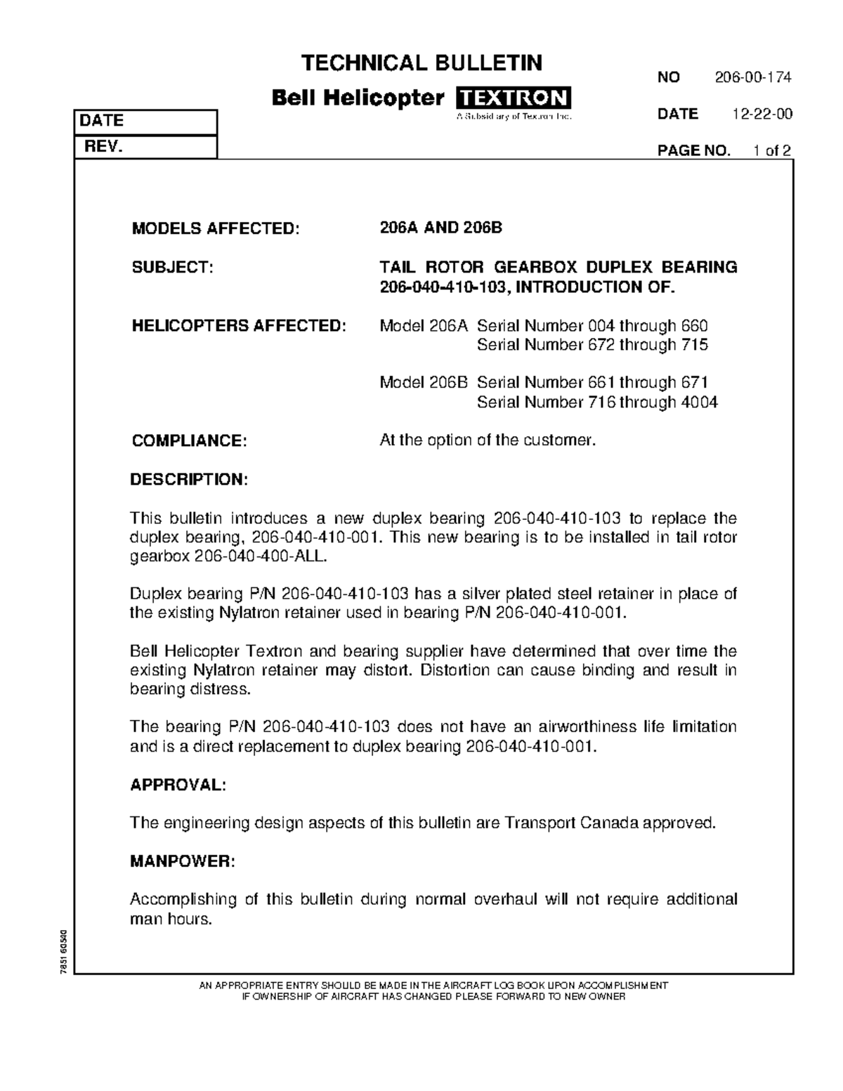 206TB206TB00174 - Un boletin tecnico de textron - TECHNICAL BULLETIN NO ...