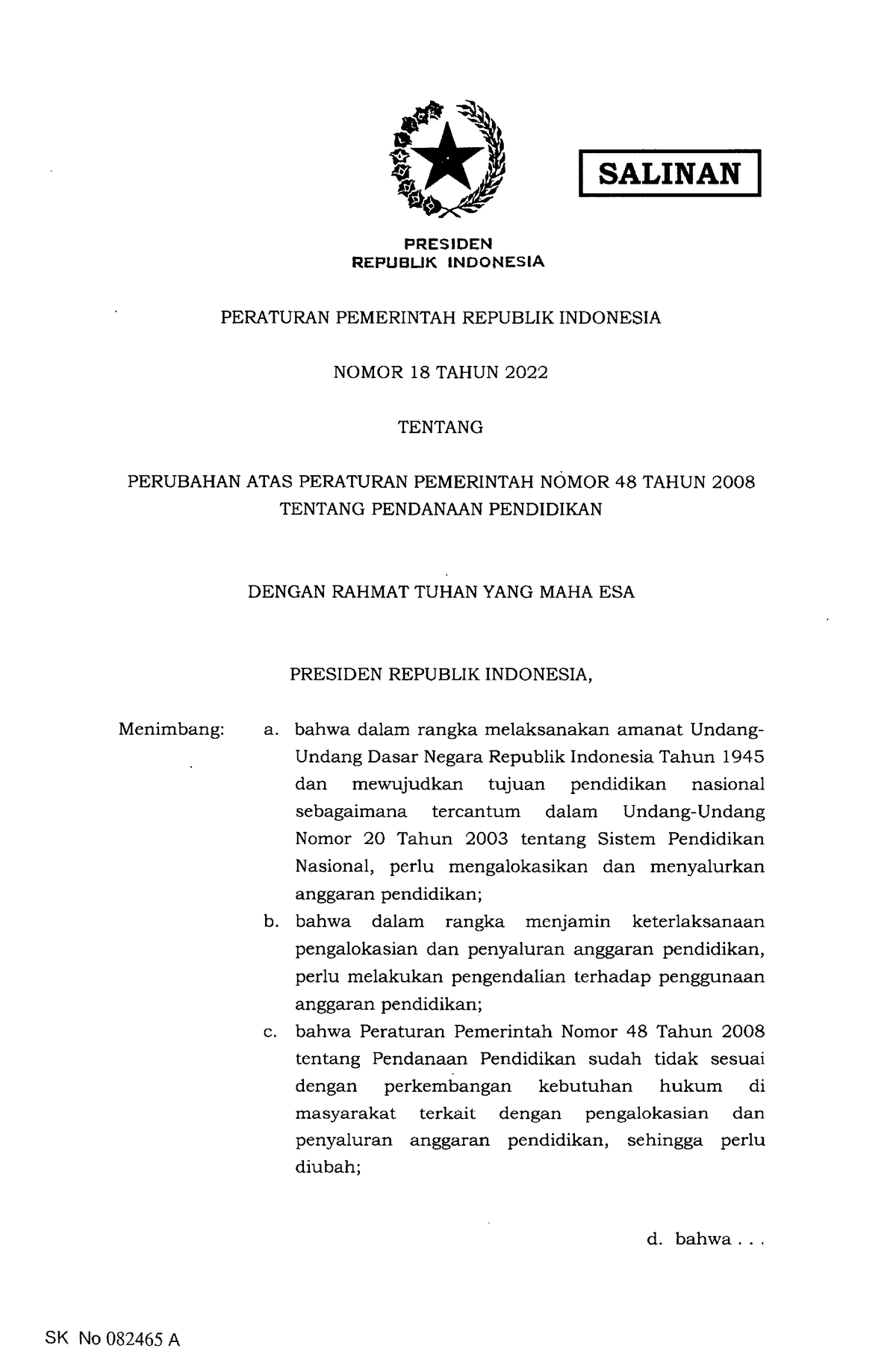 PP Nomor 18 Tahun 2022 - Semoga Bermanfaat - BUK INDONESIA PERATURAN ...