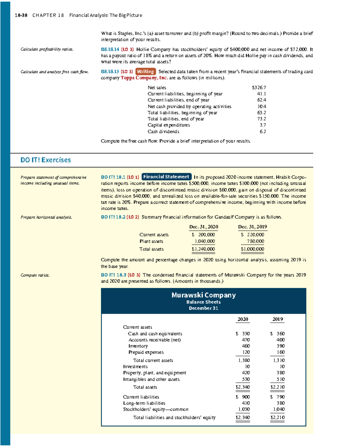 Problem For Ratio Analysis 18 38 C H A Pt E R 1 8 Financial Analysis The Big Picture What Is