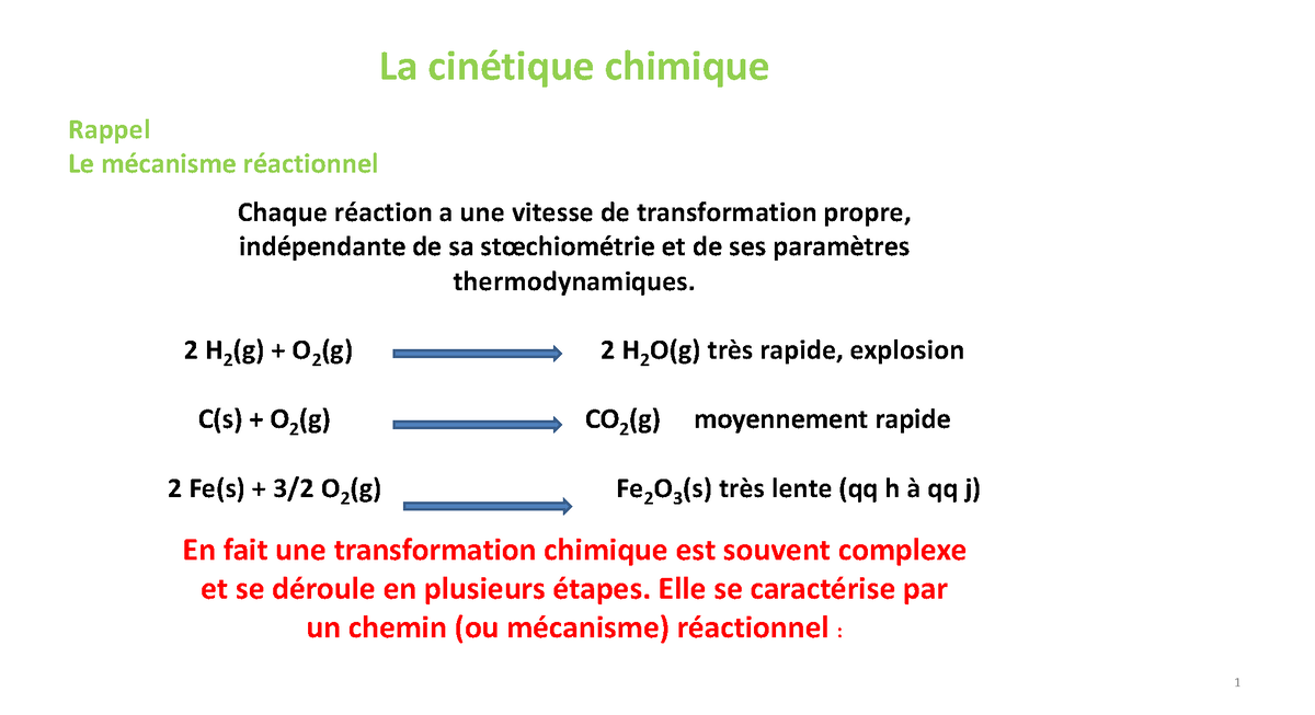 Cinetique Chimique - Chimie - La Cinétique Chimique Chaque Réaction A ...