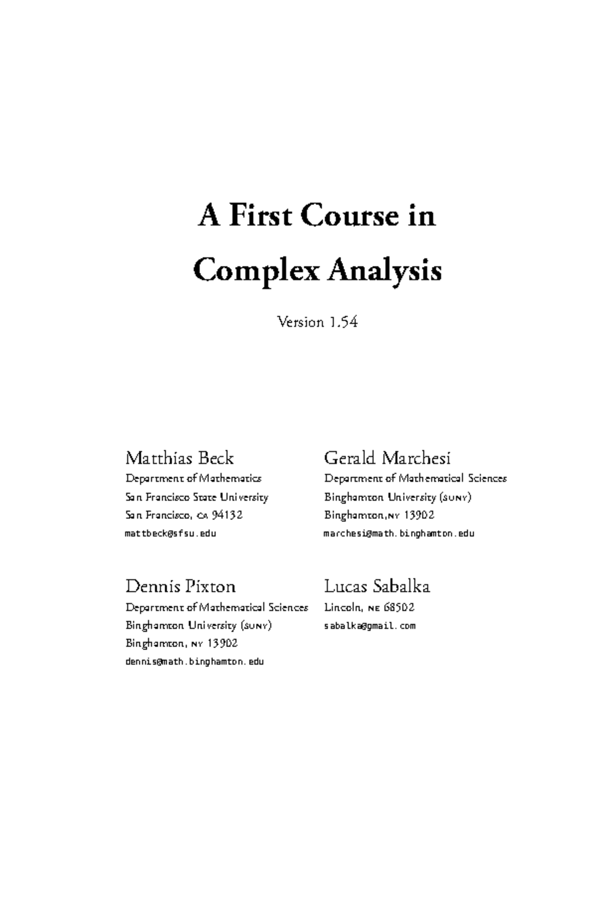A FIRST COURSE IN COMPLEX ANALYSIS BECK visual data 2