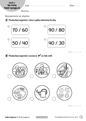 Brainy 5 Unit 1 Test 1 B - UNIT 1 Test B Imię I Nazwisko: Klasa ...