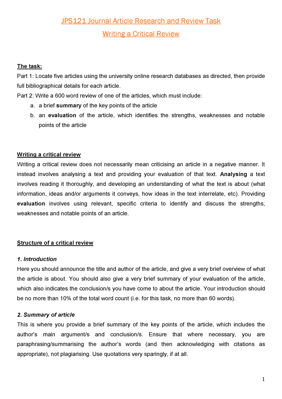 example of a critical evaluation of a research article