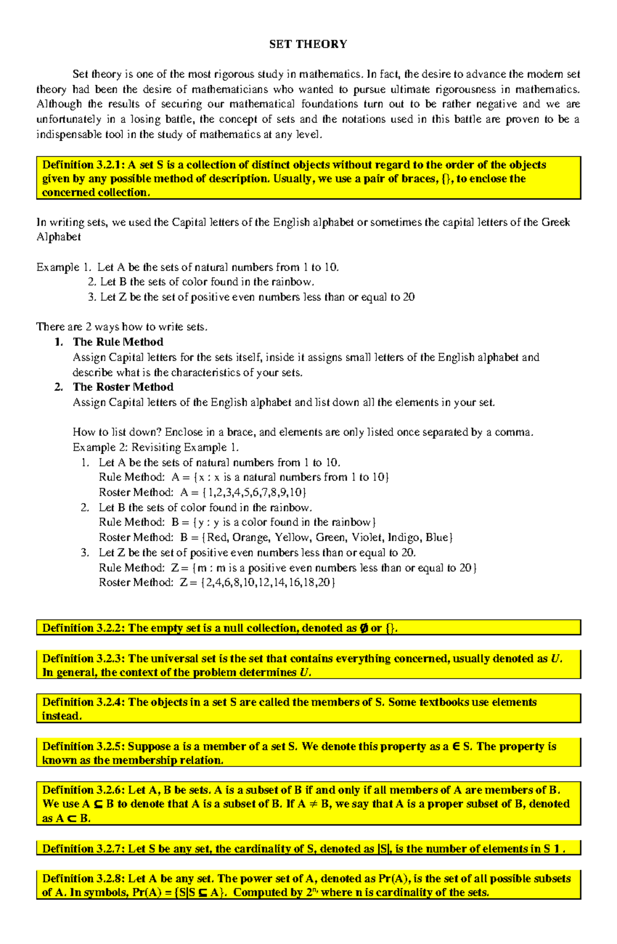 SETs-1 - DSAC - SET THEORY Set theory is one of the most rigorous study ...