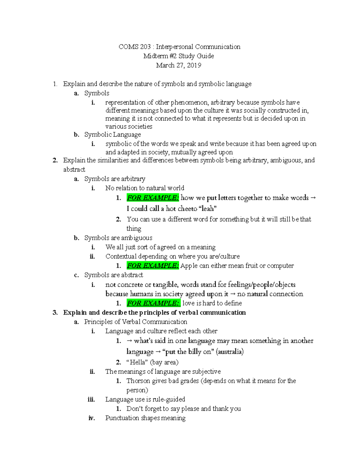 COMS 203 Midterm 2 Study Guide COMS 203 Interpersonal