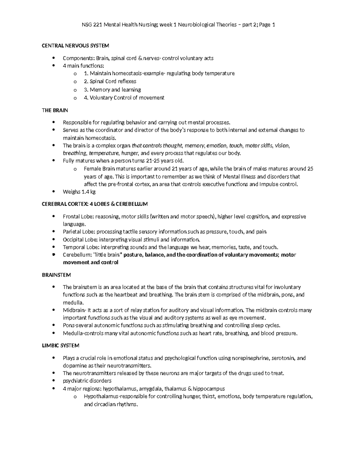 NSG 221 Week 1 Neurobiologic Theroies Powerpoint Outline And Notes ...