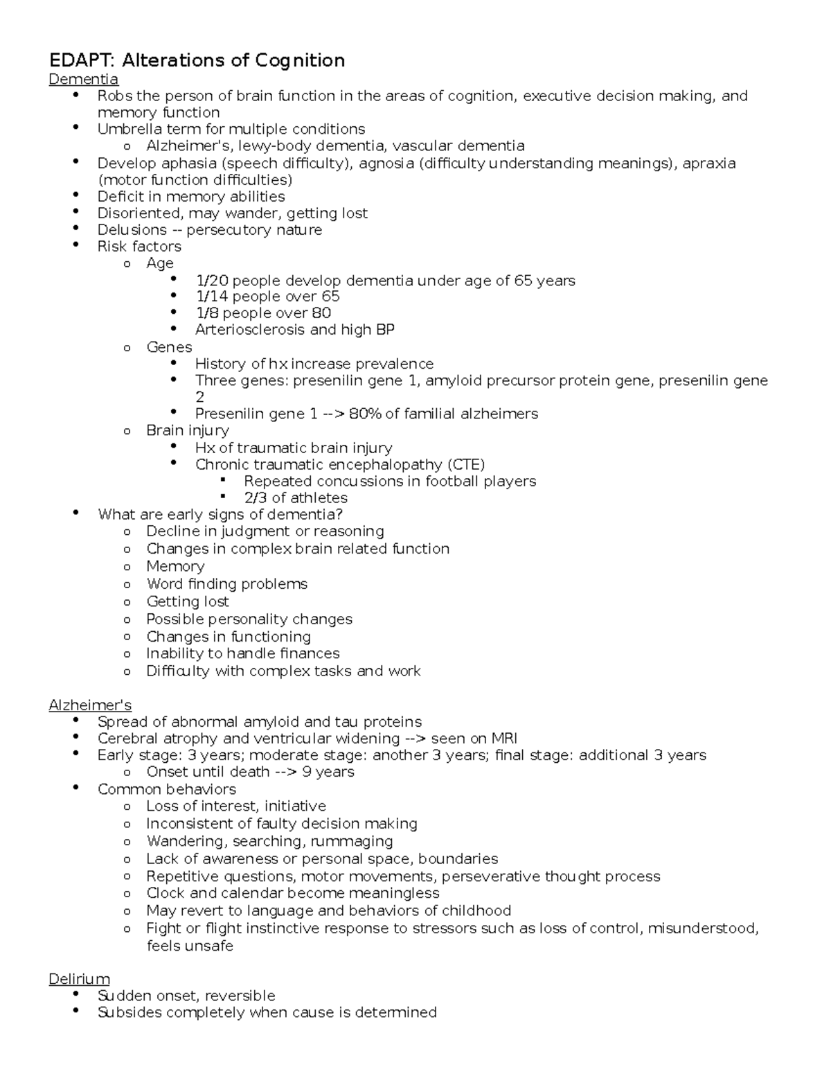 Edapt Alterations of Cognition EDAPT Alterations of Cognition