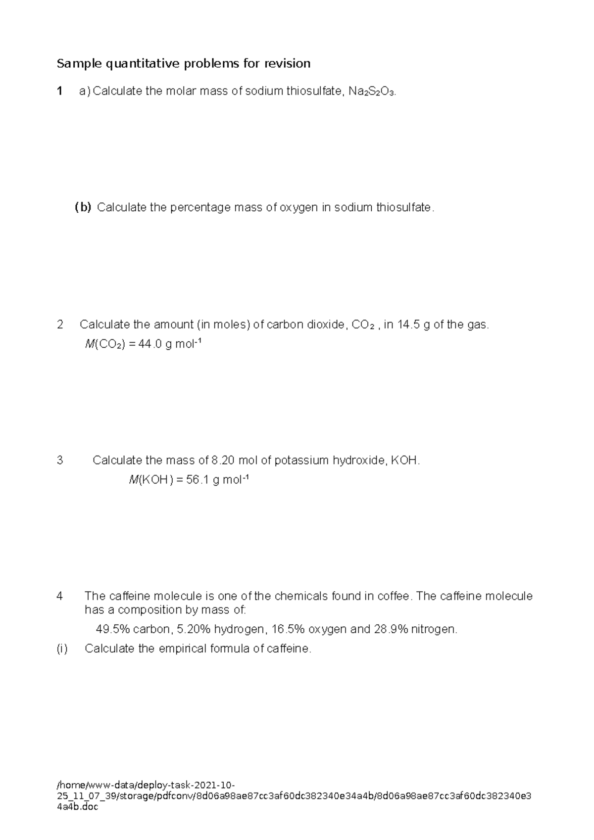 Sample problems for revision - Sample quantitative problems for ...