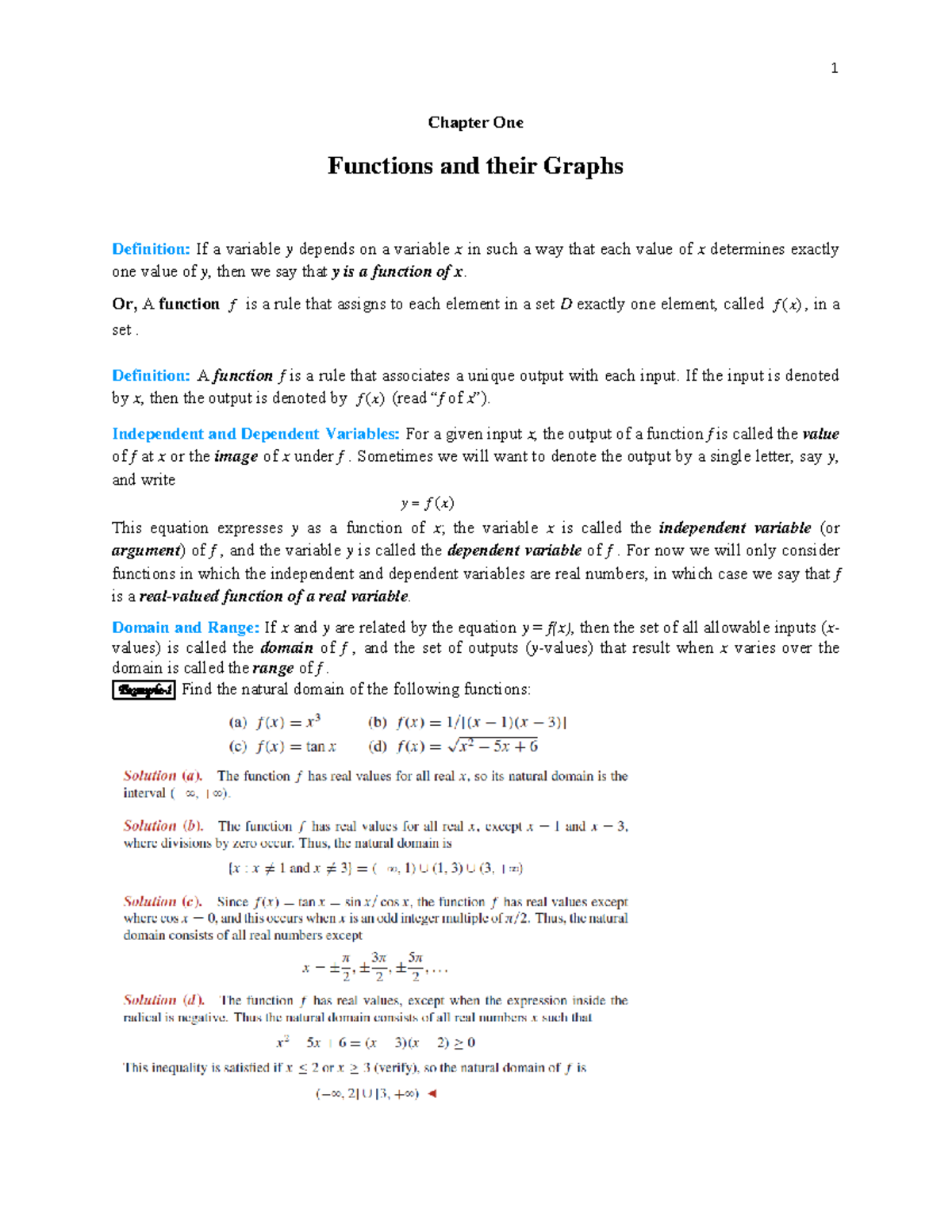 Chapter-1 Functions and their Graphs - Chapter One Functions and their ...