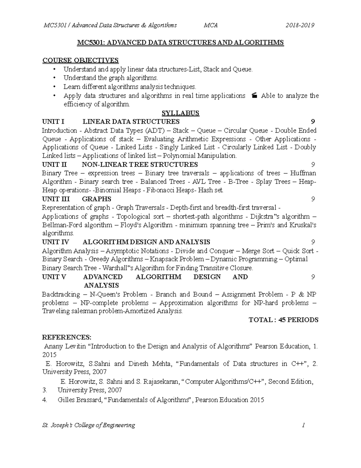Advanced datastructure - MC5301: ADVANCED DATA STRUCTURES AND ...