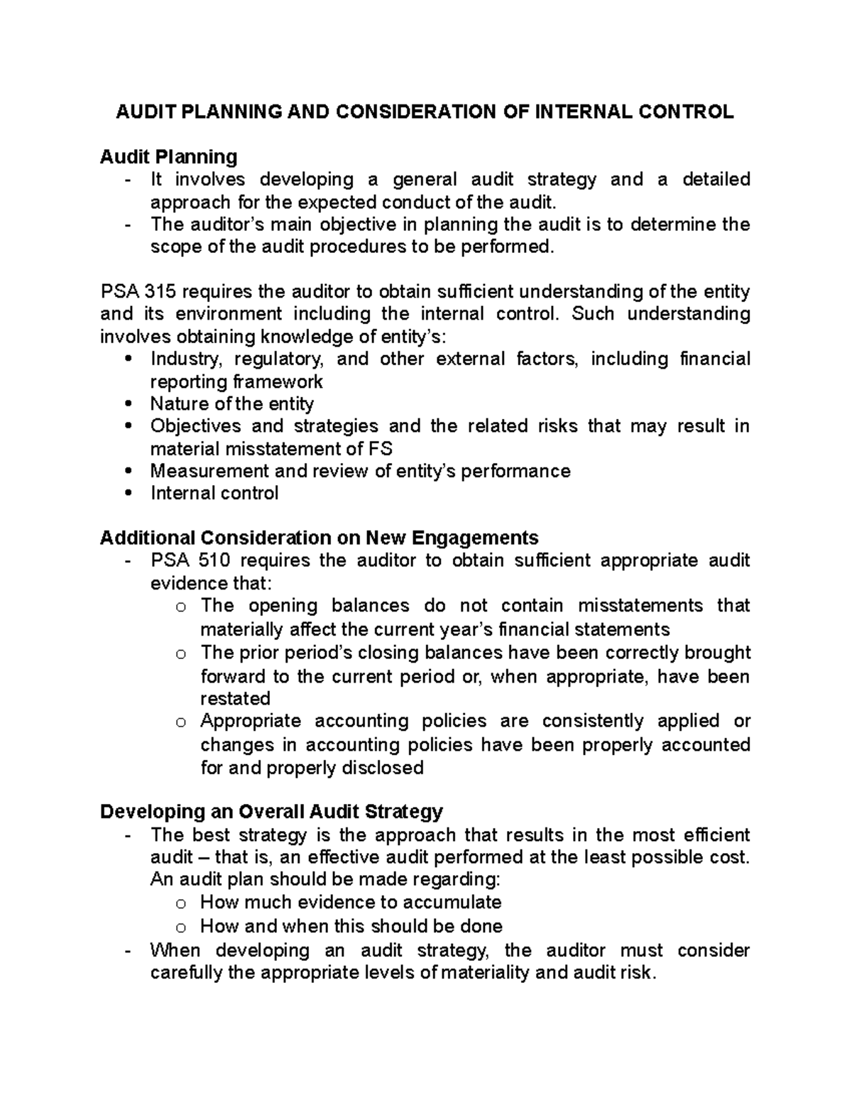 Part 2 - Auditing Theory, Principles and Assertions - AUDIT PLANNING ...